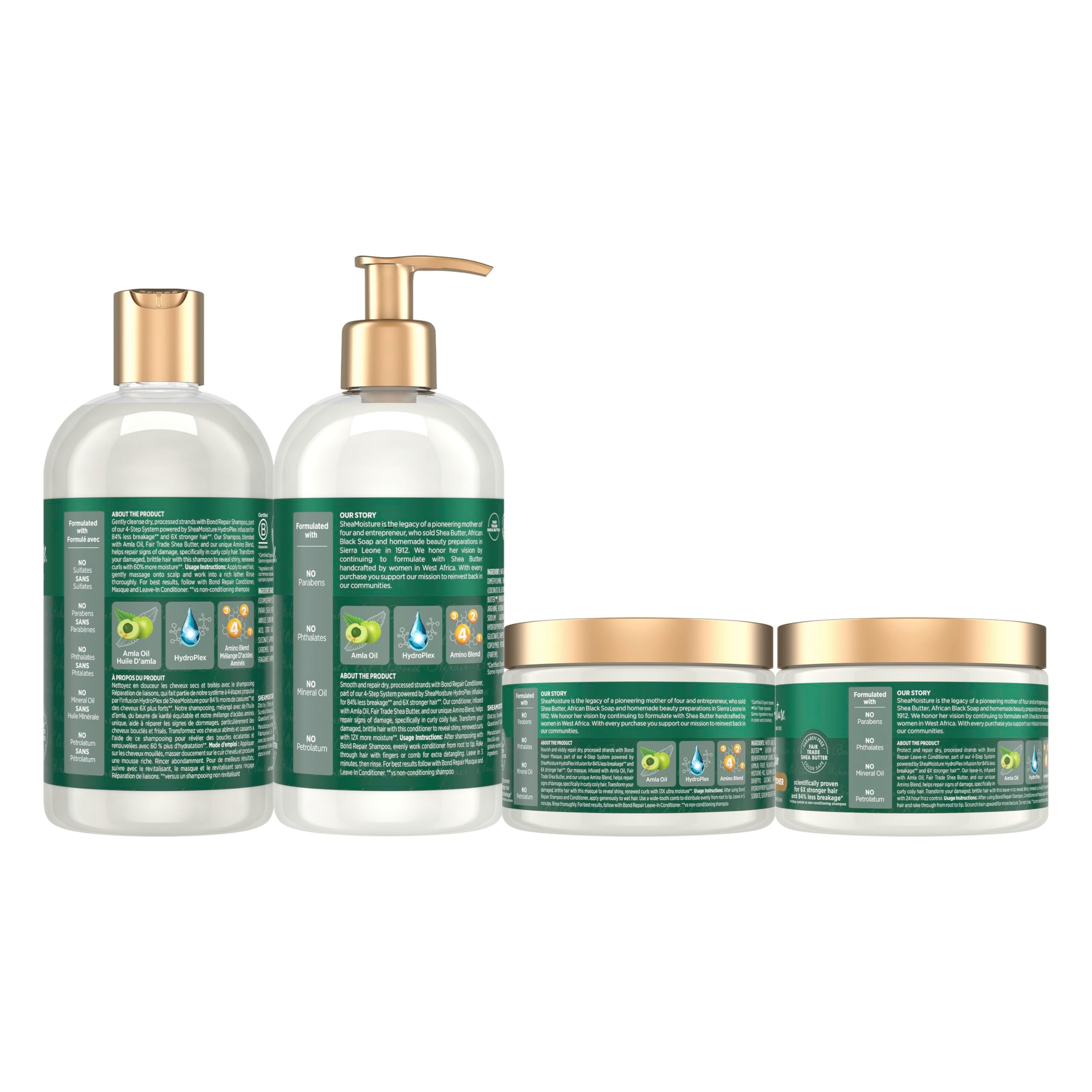 SheaMoisture Bond Repair Kit with Amla Oil, 4-piece set including hair cleaner and conditioner for damaged hair repair