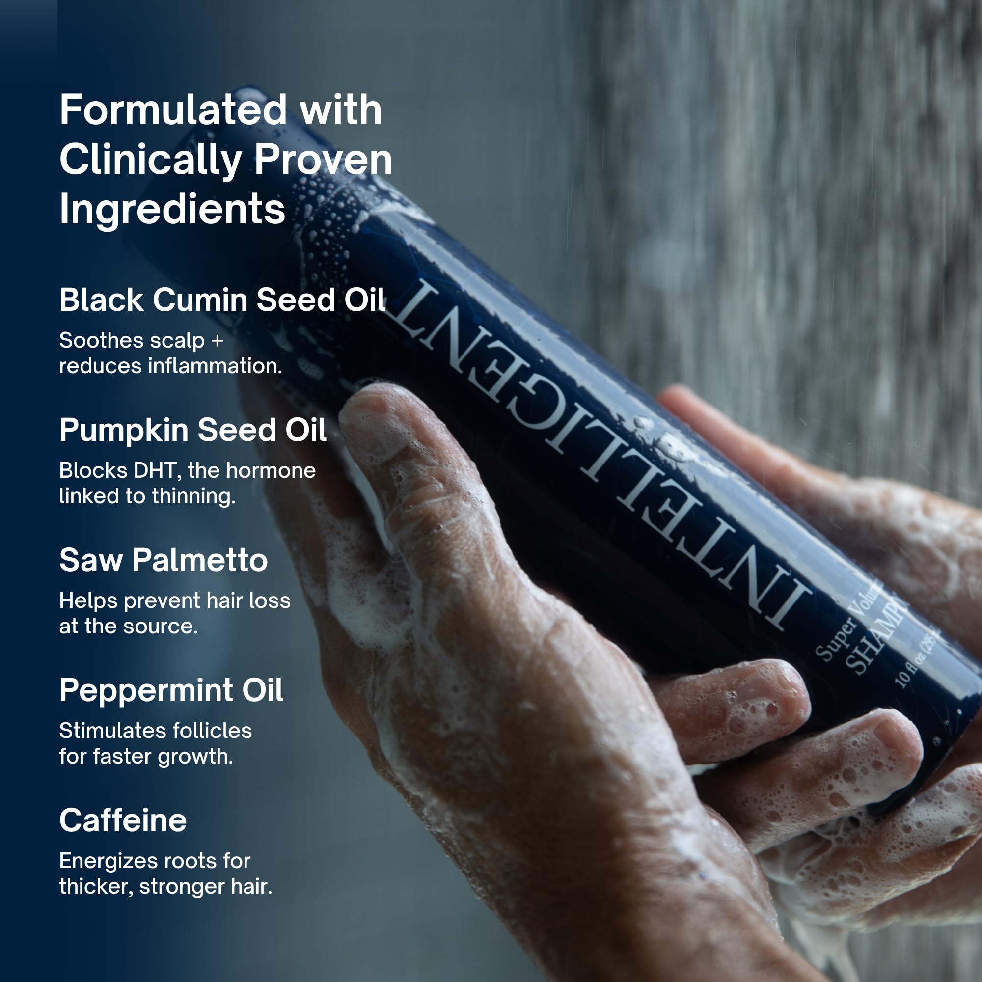 Intelligent Super Volumizing Hair Loss Shampoo in 10 fl oz bottle, designed to strengthen weakened hair and boost volume.