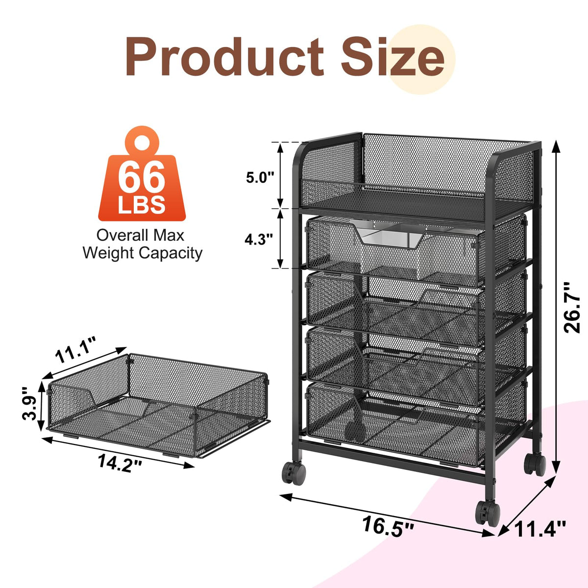 Makeup Cart Organizer with 4 Drawers Vanity Storage - Hongtamoya Official Imagery - 3