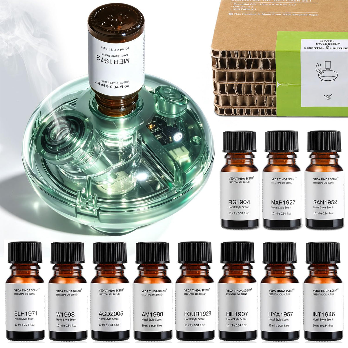Waterless Essential Oil Diffuser with 12 x 10ml Hotel - VEDA TINDA SCENT Official Imagery - 2