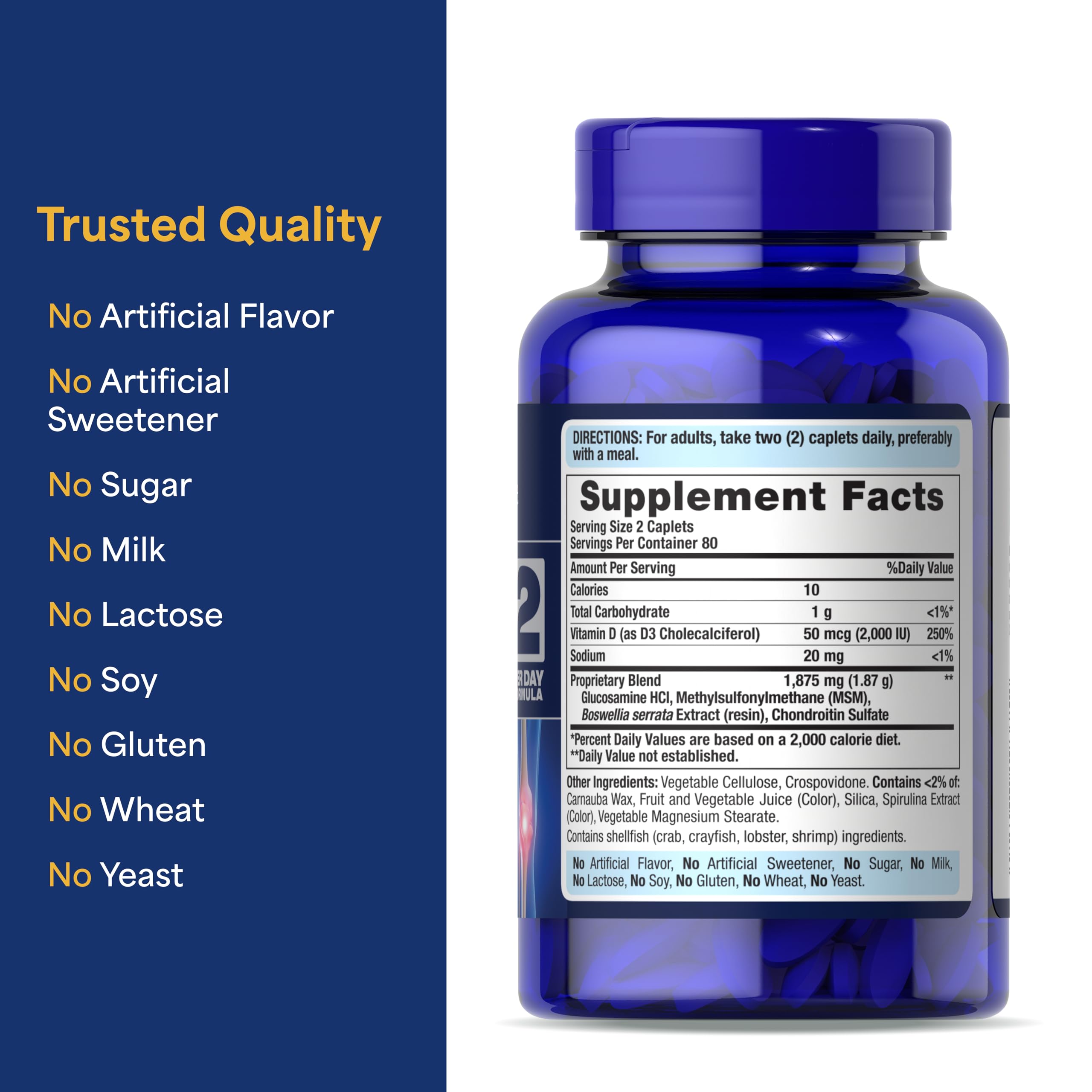 Puritan's Pride Advanced Glucosamine Chondroitin MSM with Vitamin D3 50mcg