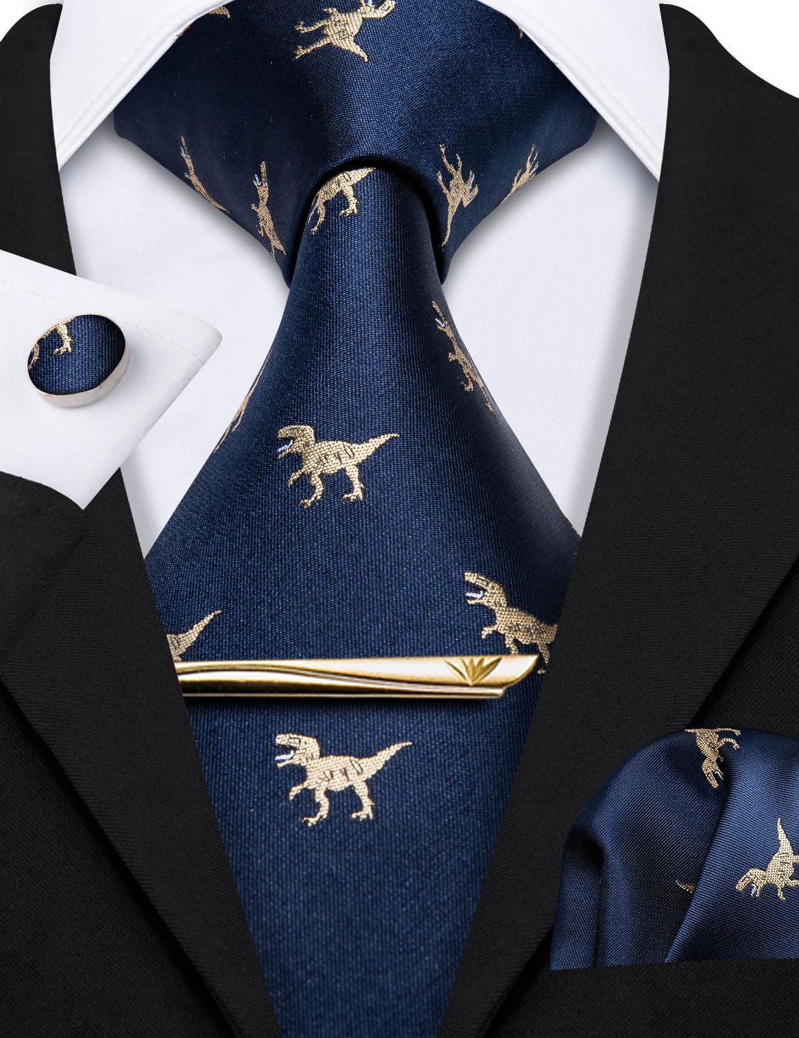 Barry.Wang 15PCS Mens Tie Sets Collection Gift Box Necktie Clips Hanky – close-up detail in Blue