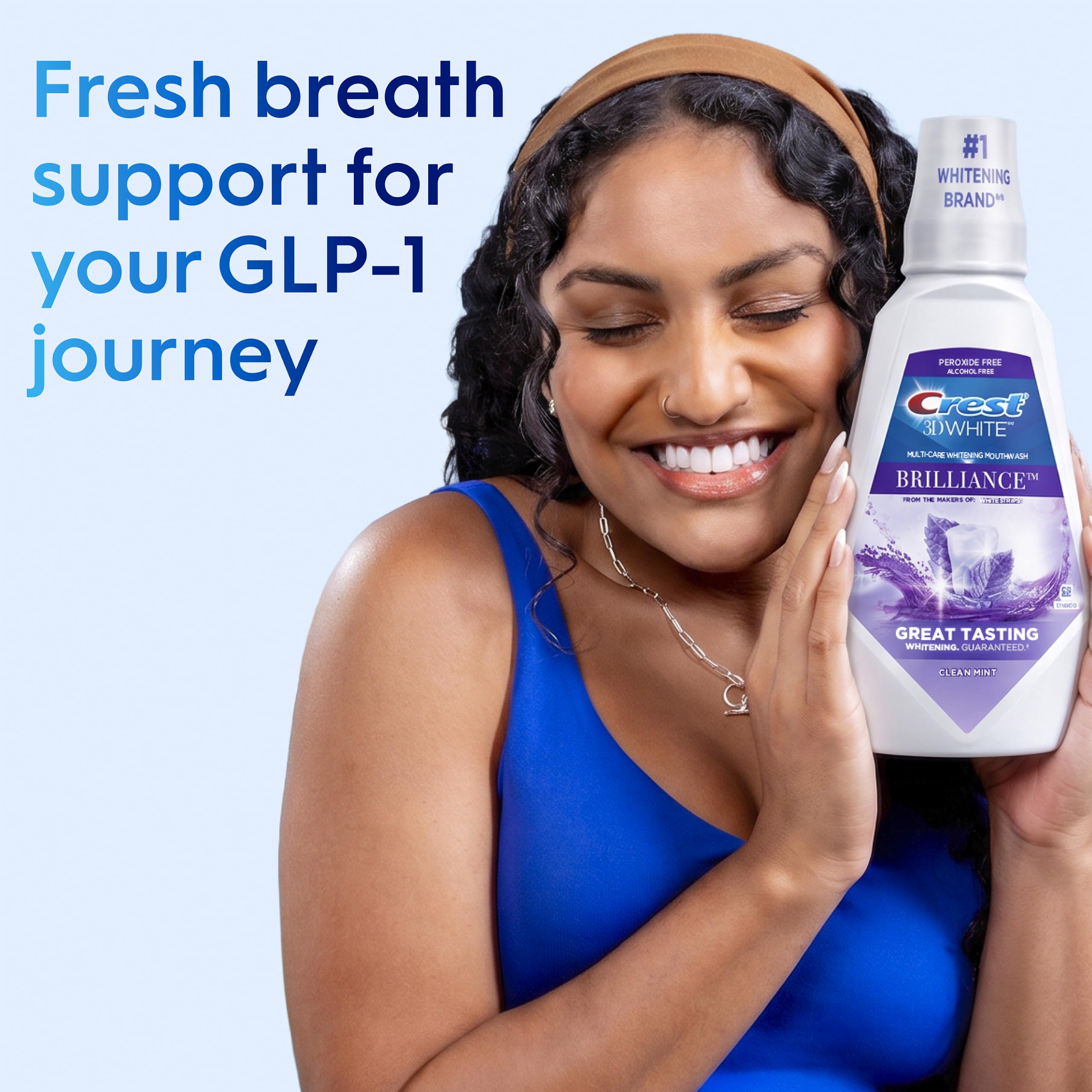Crest Mouthwash/Mouth Rinse, 3D White Brilliance Whitening, Alcohol Free, Clean Mint, 2x1L (33.8 fl oz)
