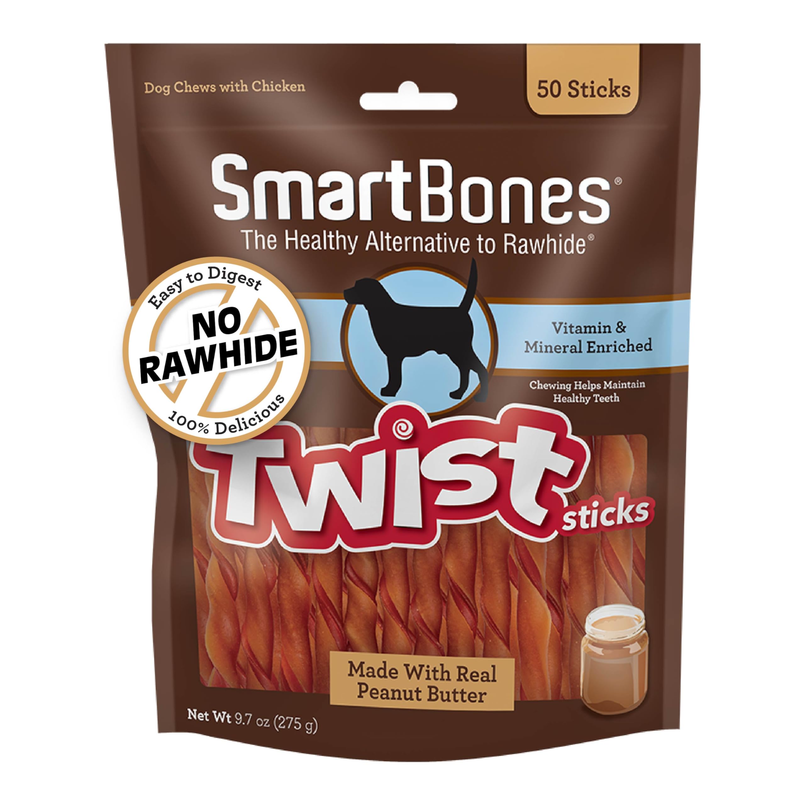 SmartBones Twist Sticks Rawhide-Free Dog Treats, Peanut Butter, - Product Imagery