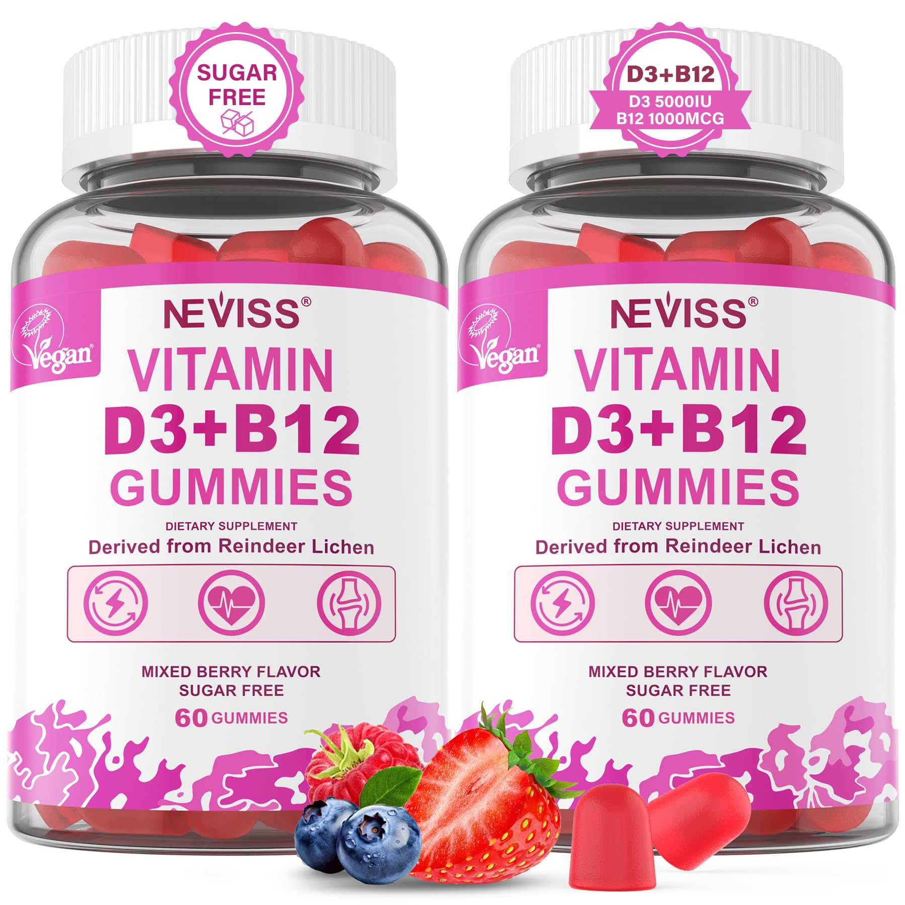 NEVISS Vegan Vitamin D3 5000IU + Vitamin B12 Gummies for Women - Product Imagery