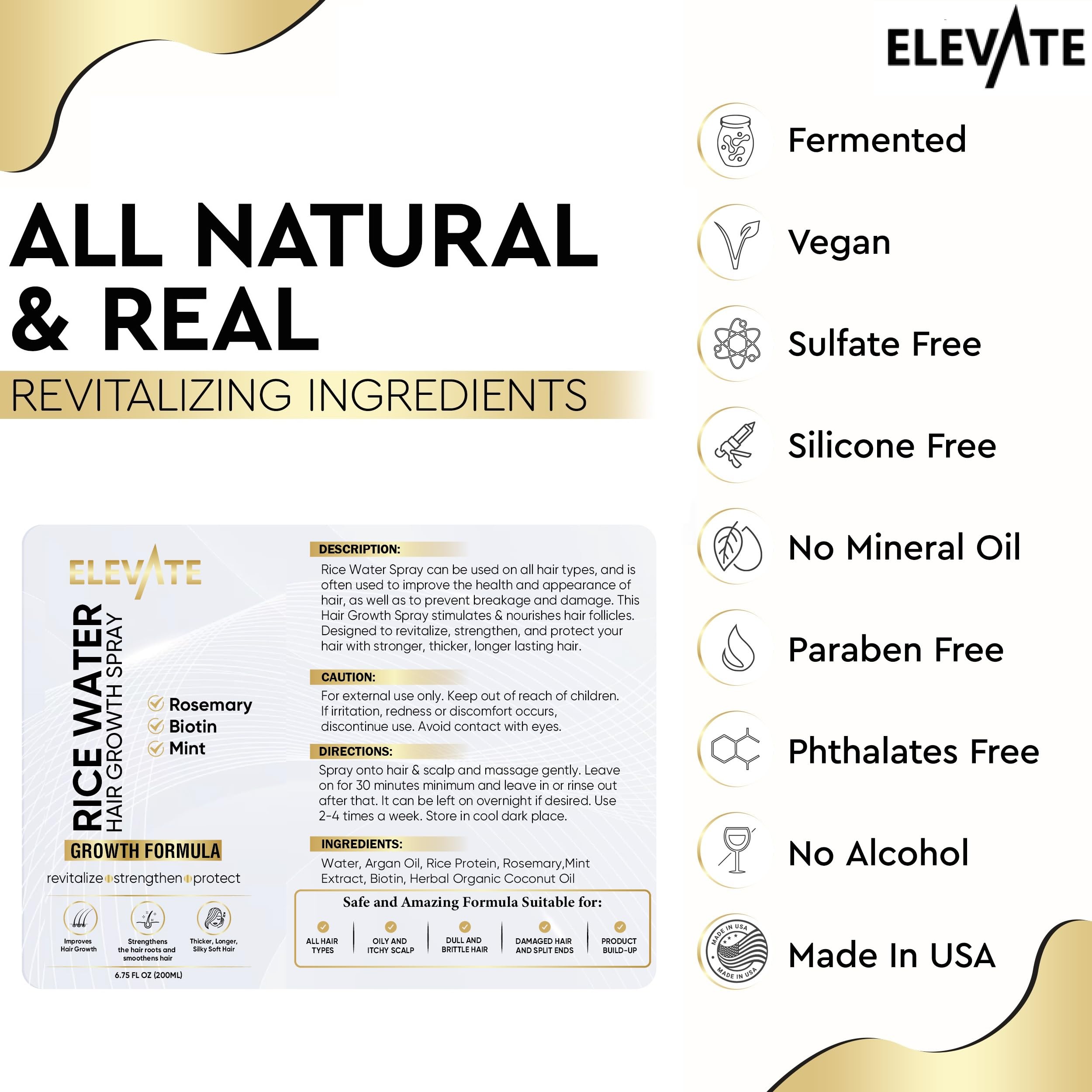 Elevate Rice Water Spray for Hair Growth, fermented rice water and rosemary mist for healthier, stronger, thicker hair.