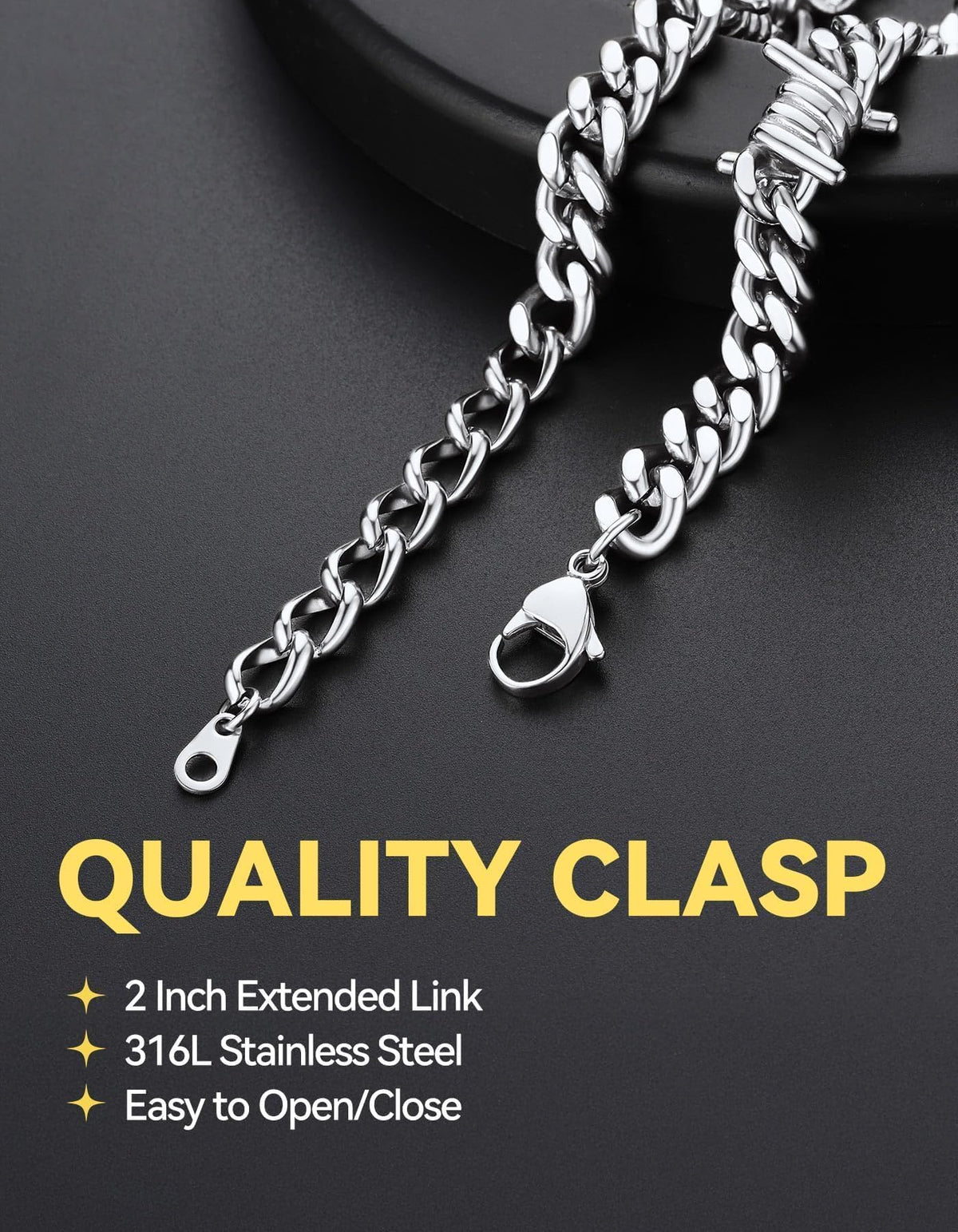 ChainsHouse Barbed Wire Bracelet, Cuban Link Chain Bracelet for Men – packaging and label