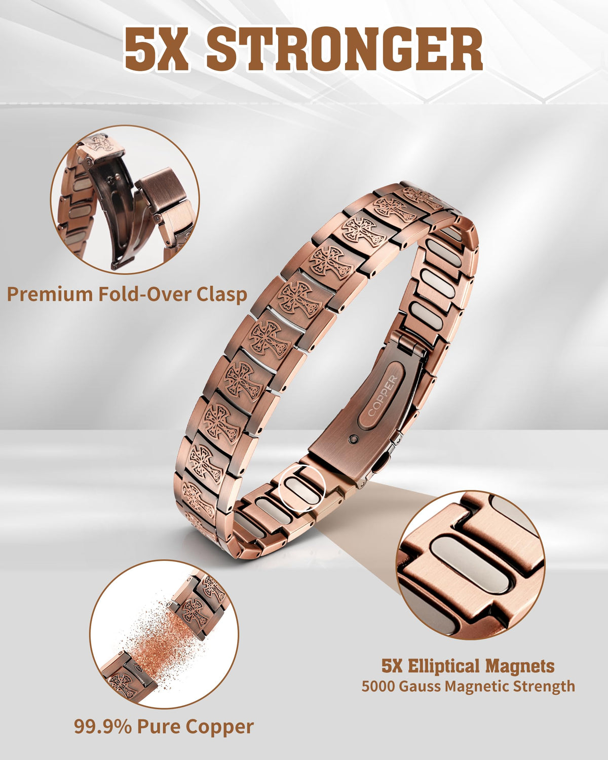 Trinckle Copper Magnetic Bracelet for Men with 5X Strength 5000Gauss Magnet – alternate angle