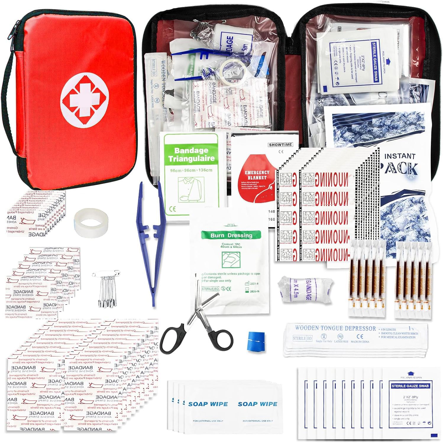 First Aid Kit 300PCS Car Home Camping Essentials Red 1st Aid - Product Imagery