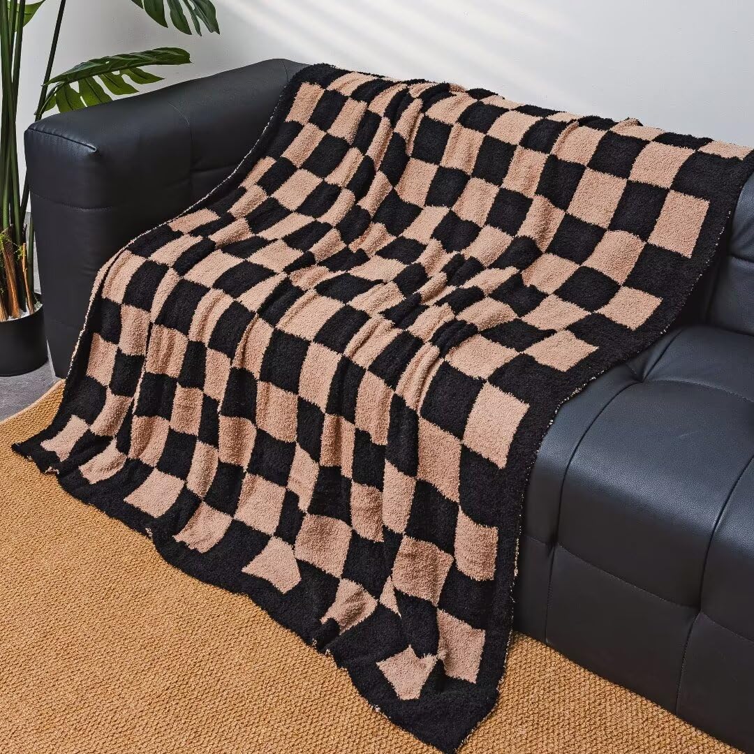 XING7DAY Soft Checkered Throw Blanket, Ultra Cozy Knit Throw Blanket Fluffy Fuzzy Reversible Checkerboard Blanket for Tr