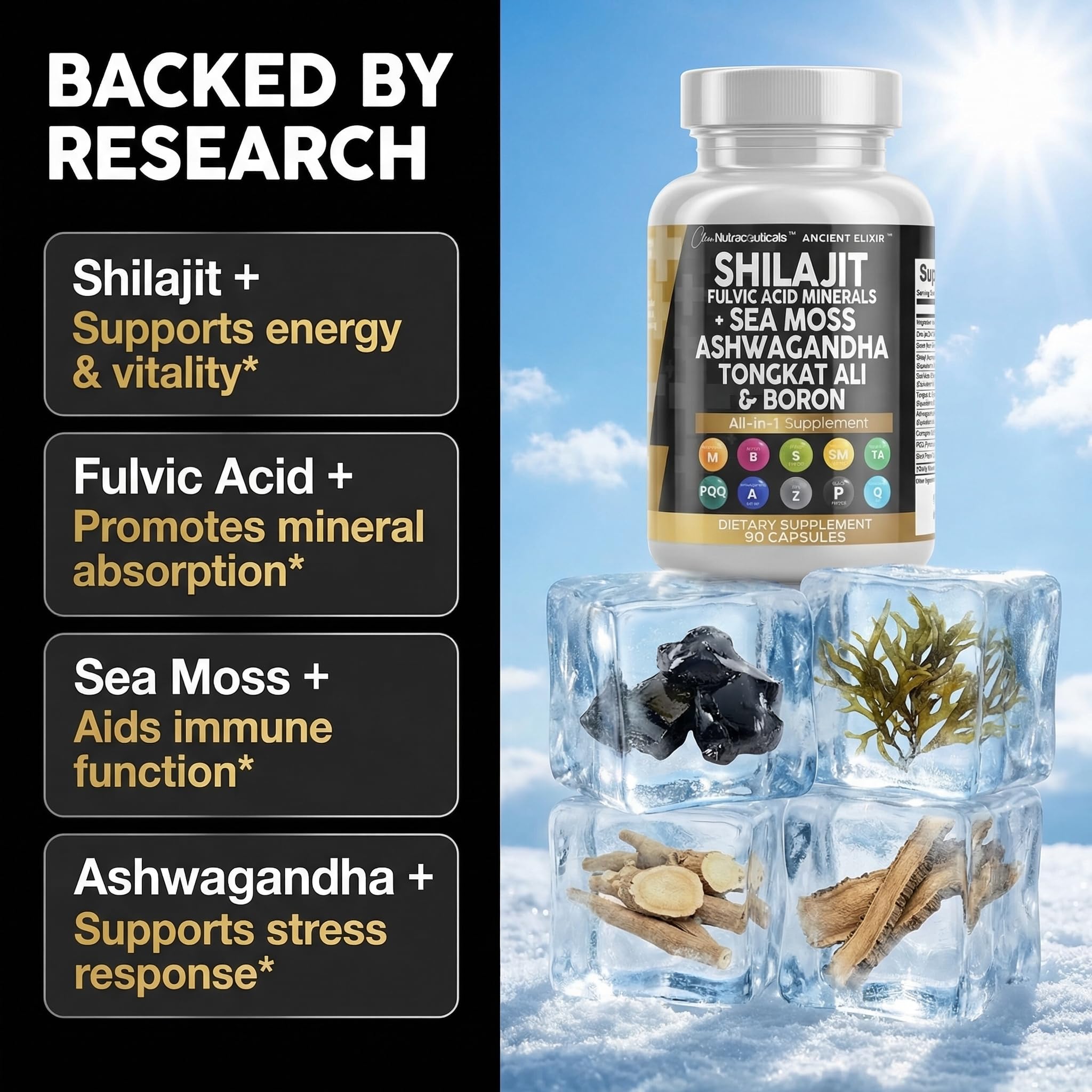 Shilajit Supplement for Men – Sea Moss, Ashwagandha, 90ct