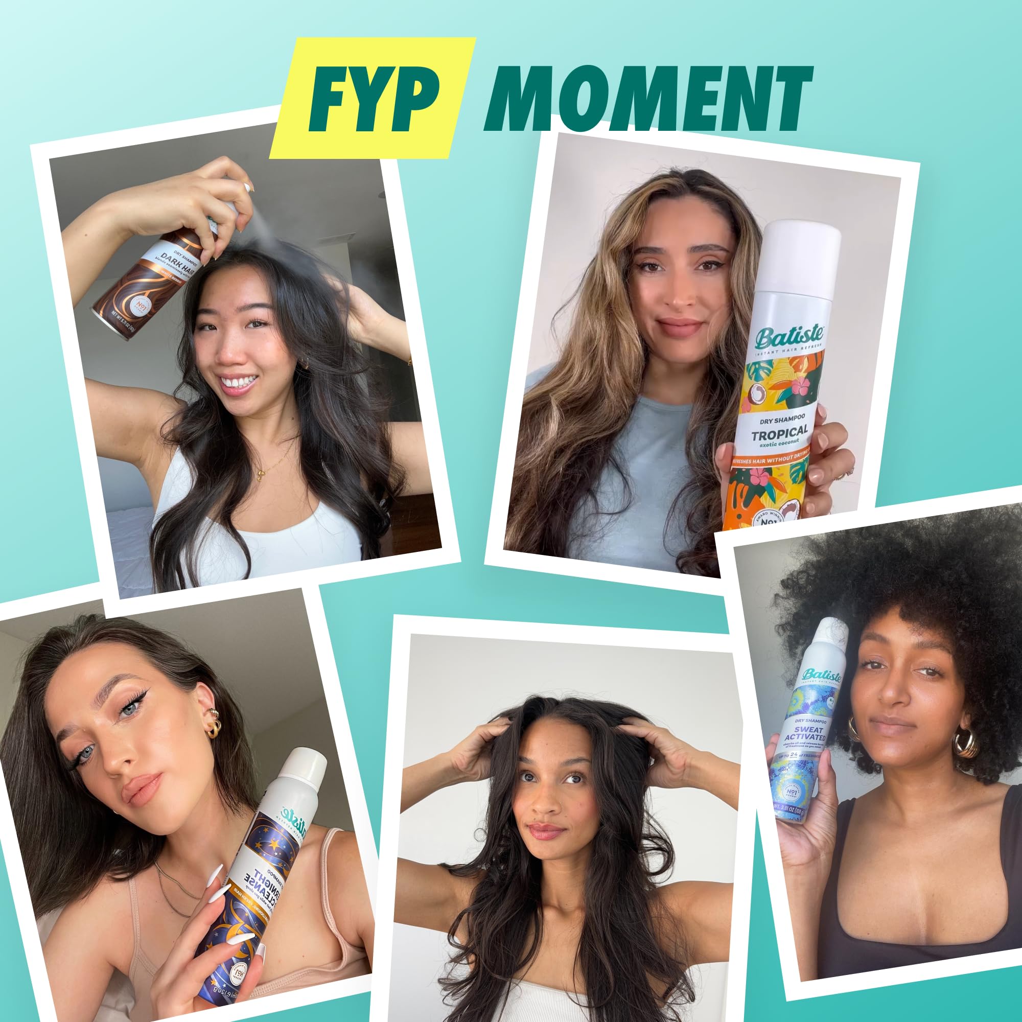 Batiste Dry Shampoo in original scent, 3.81oz bottles, waterless hair refresher, pack of three, for clean, fresh hair.