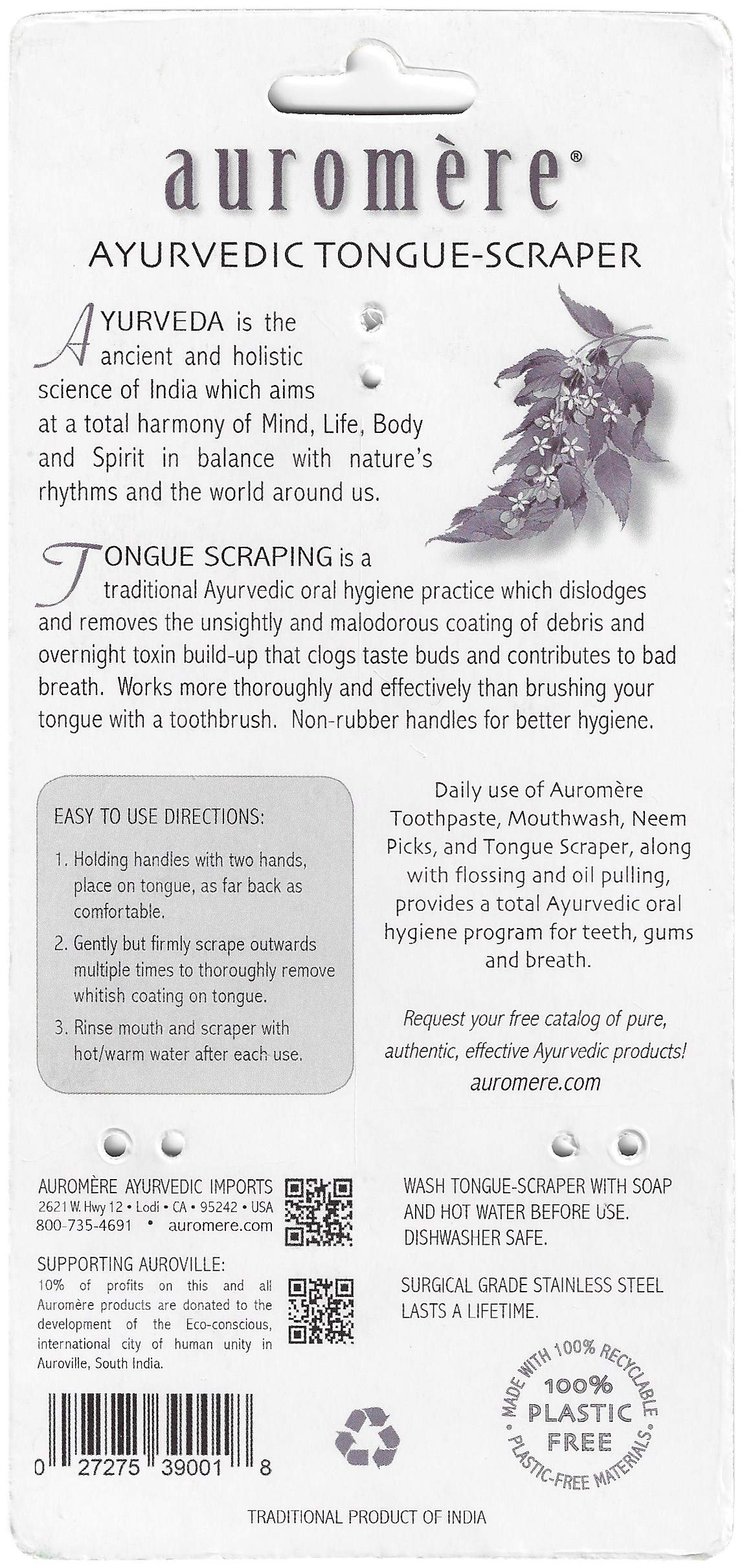 Auromere Stainless Steel Tongue Scraper, Cleaner for Bad Breath - 6 Pack