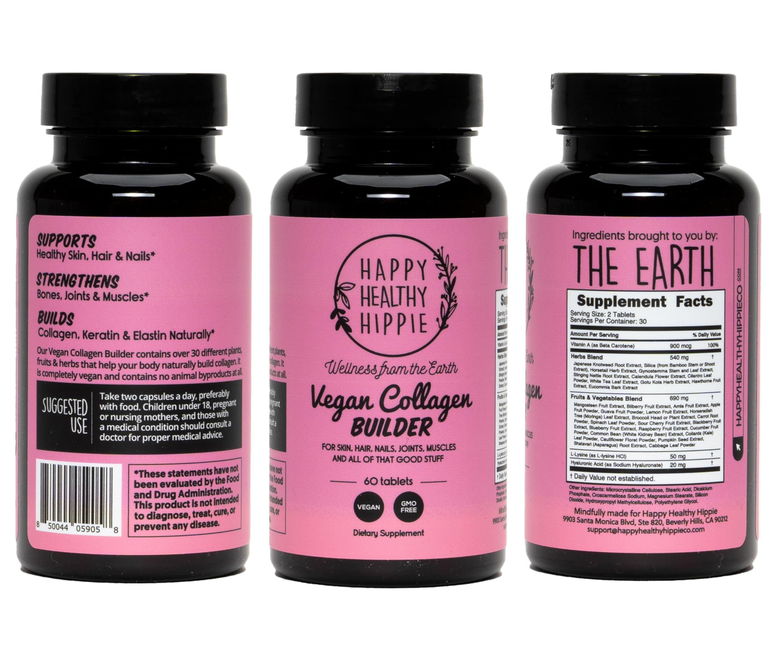 Vegan Collagen Booster for Hair, Skin & Nails, Plant-Based, Non-GMO, 60 Ct