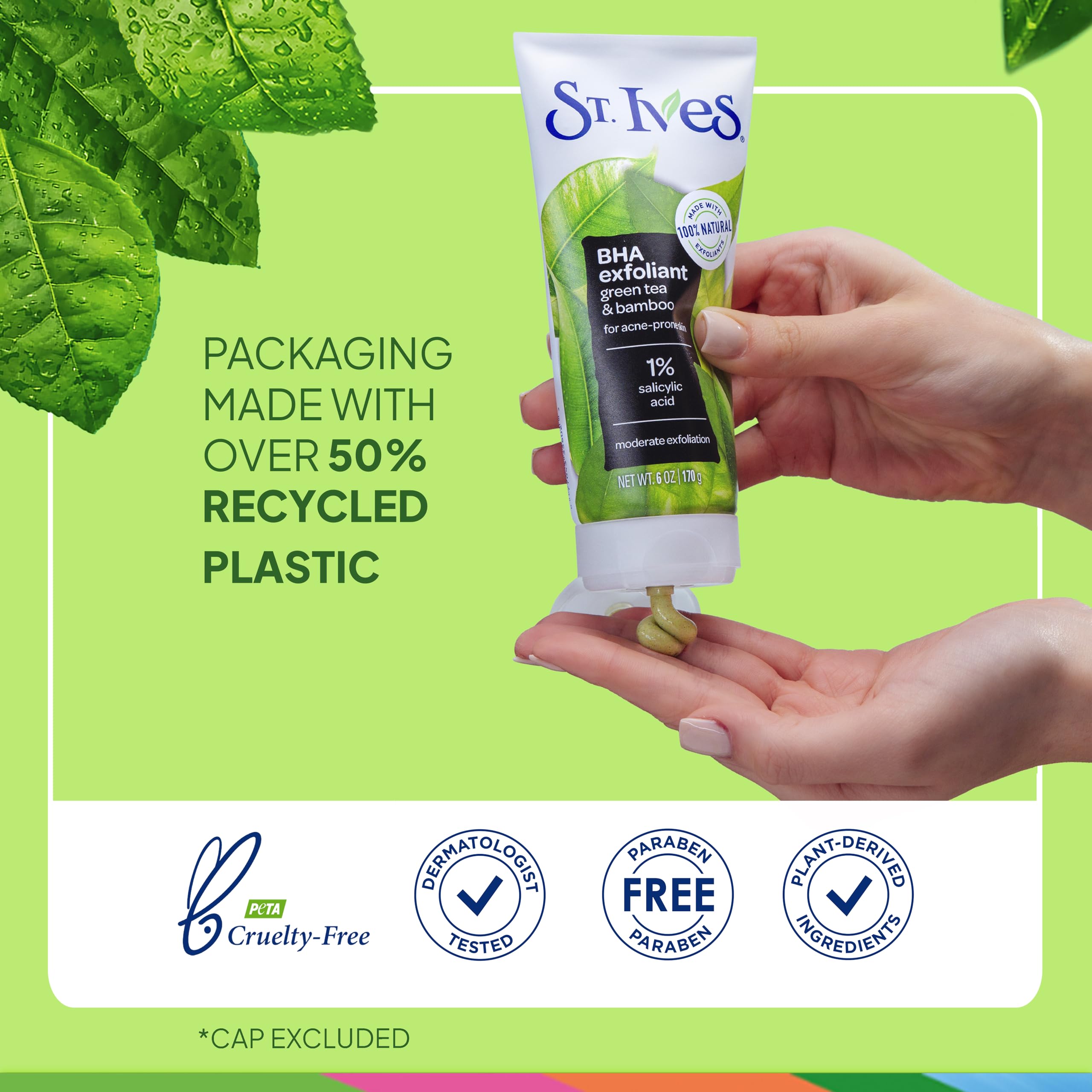 St. Ives Blackhead Clearing Face Scrub with Green Tea, 6oz, a natural skin exfoliant for clearer, refreshed skin