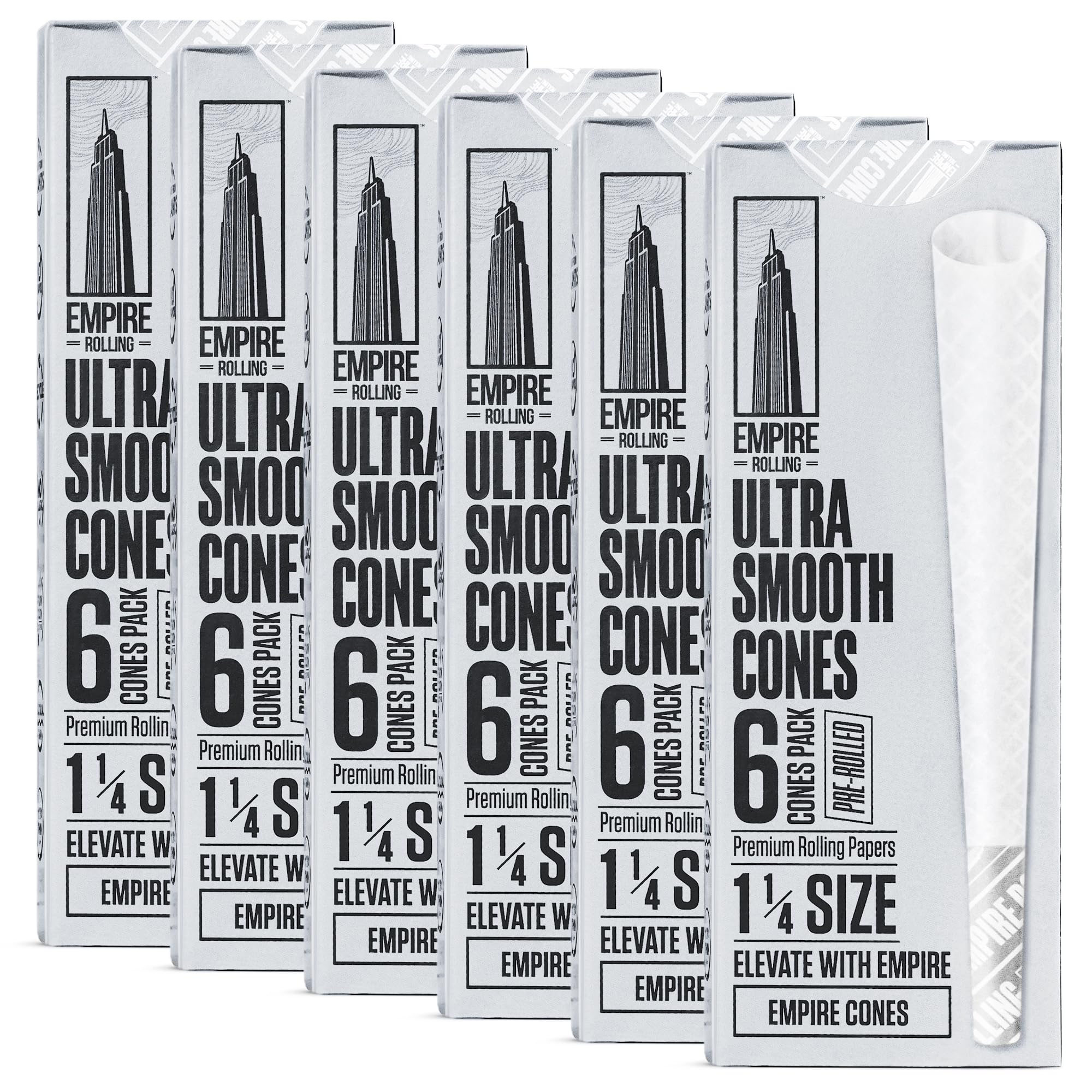 Premium Ultra Smooth Pre-Rolled Cones, White, 1.25", Unbleached - Product Imagery