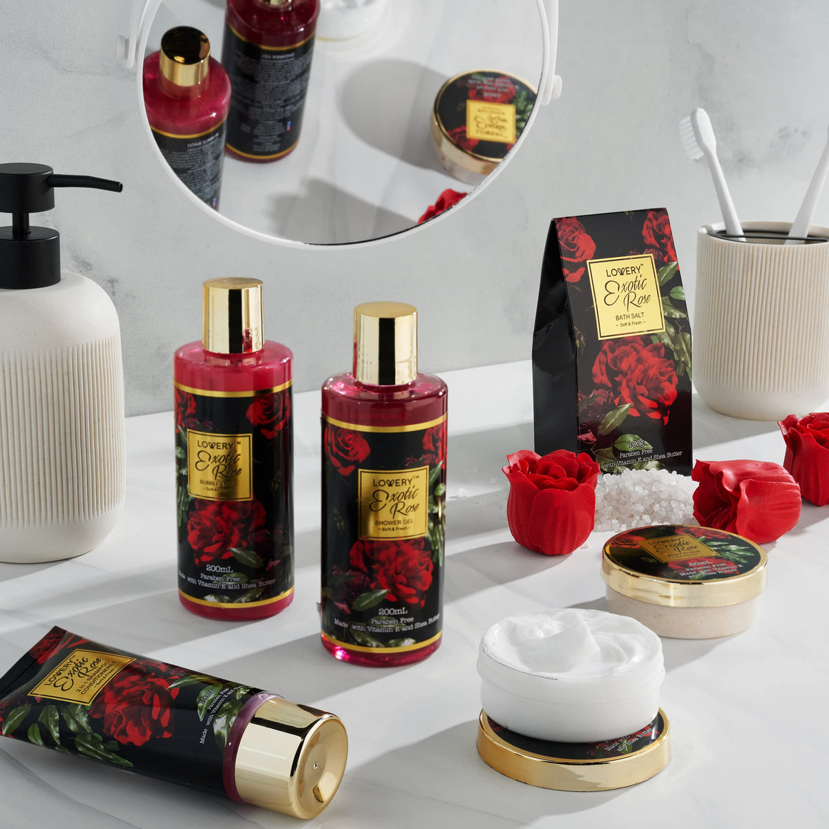 LOVERY Mothers Day Gifts from Daughter and Son, Spa Bath and Body Gift Set, Exotic Rose Gift Basket for Women & Men, Tha