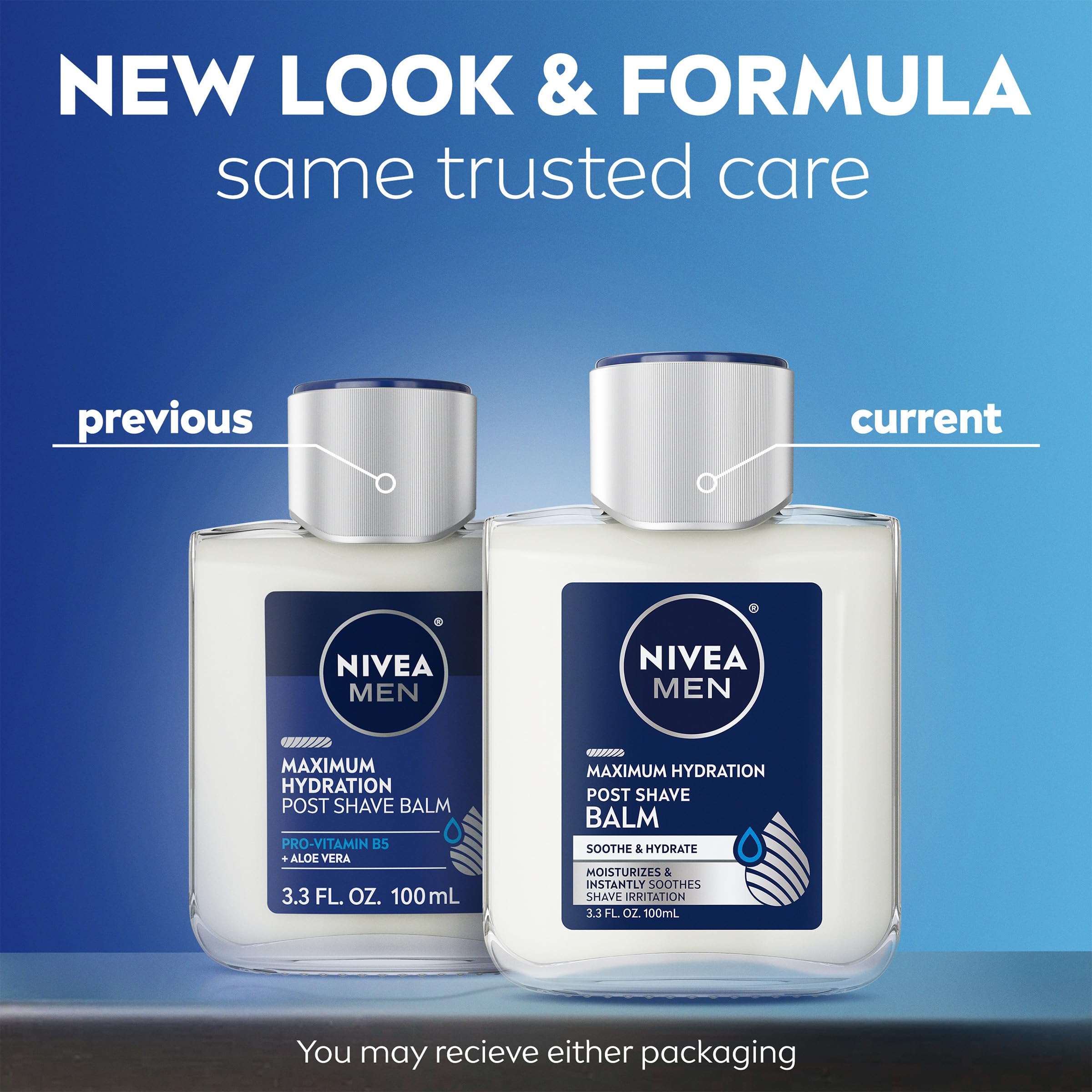 NIVEA MEN Maximum Hydration Post Shave Balm in a multipack, 3 bottles of 3.3 fl oz each, for soothing men's skincare.
