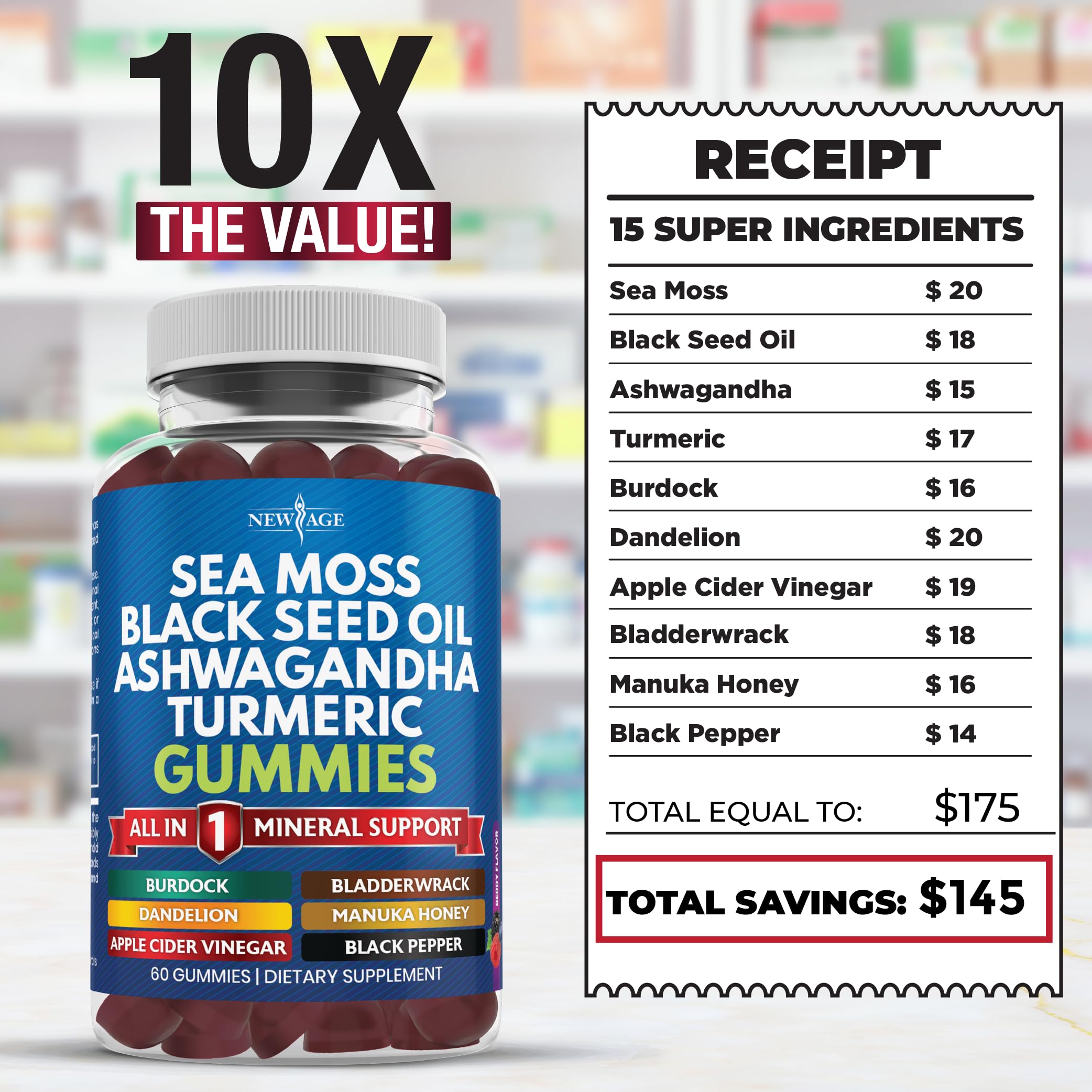 NEW AGE Sea Moss Gummies 10-in-1 – 120 Count