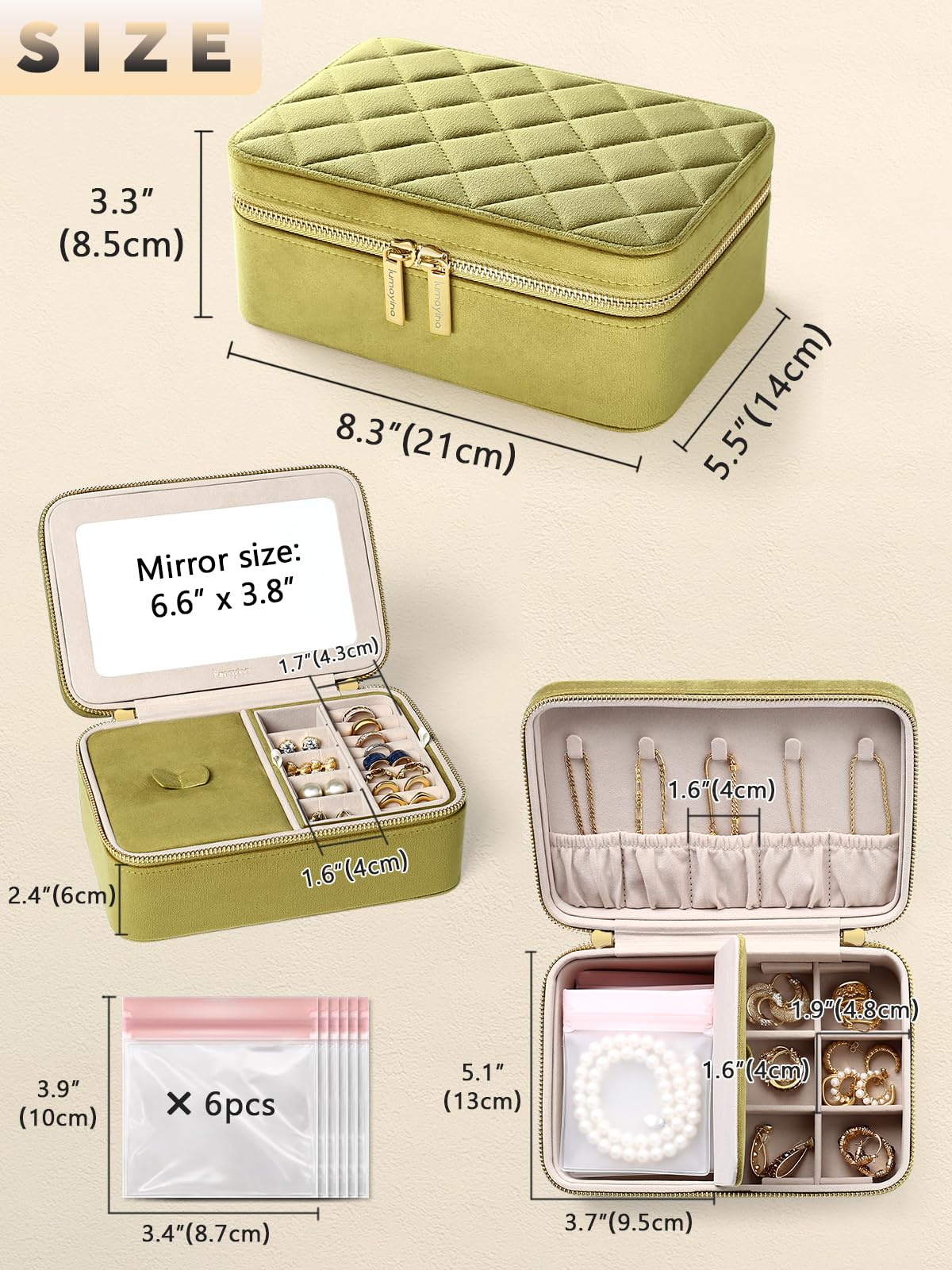 Lumayina Velvet Travel Jewelry Organizer Case with Large Mirror for Women