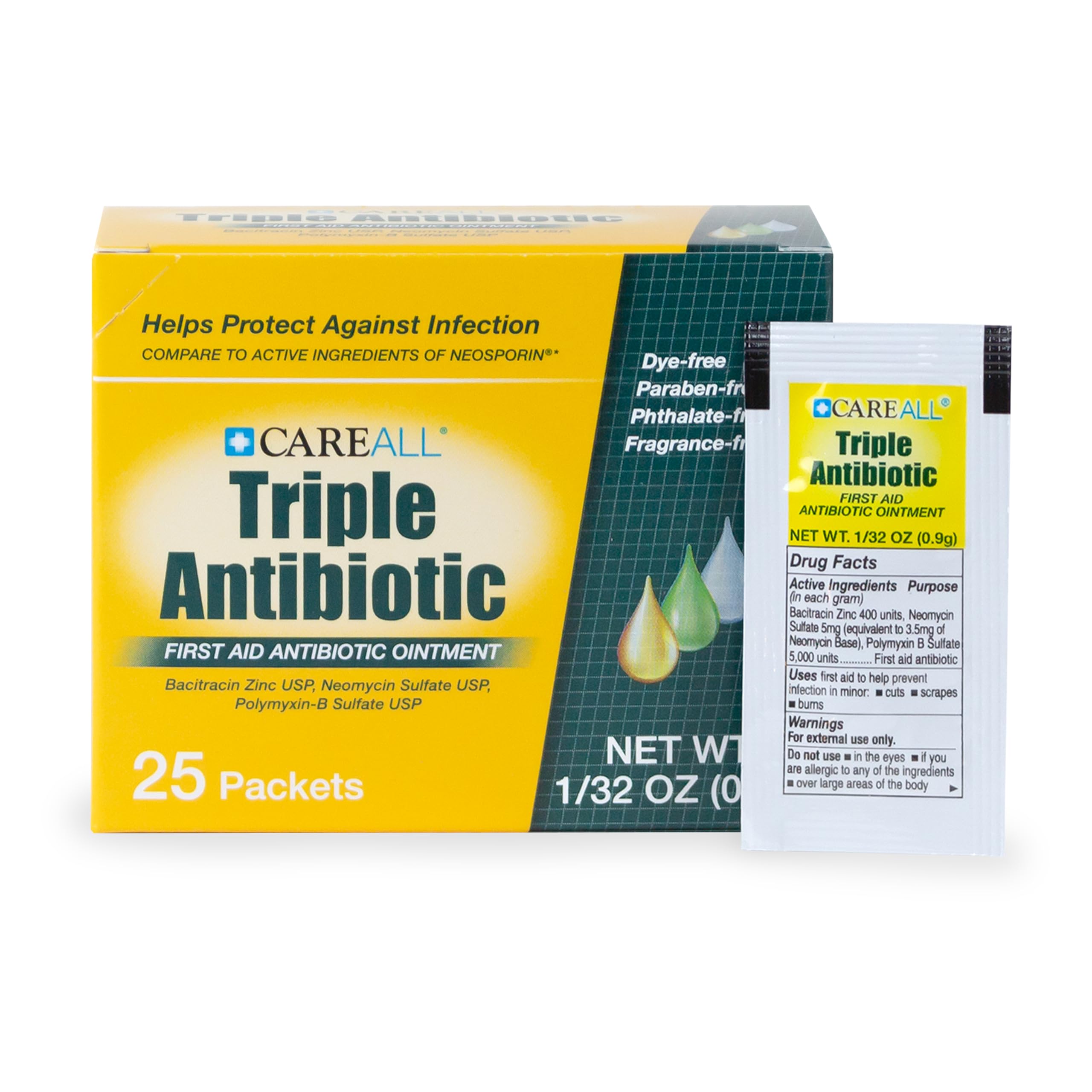CareAll Triple Antibiotic Ointment (25 Pack), 0.9gr Foil Packet. - Product Imagery