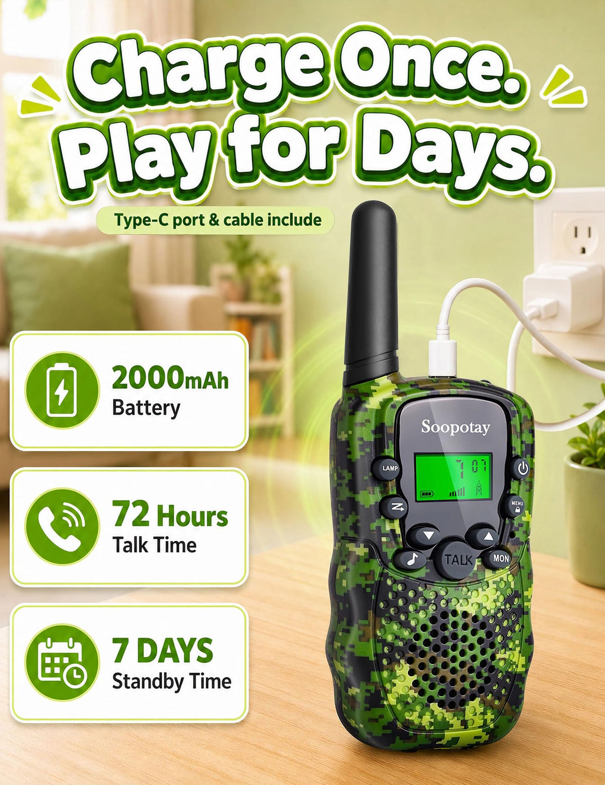 Rechargeable Walkie Talkies for Kids Outdoor Toys Games for - Soopotay Official Imagery - 3