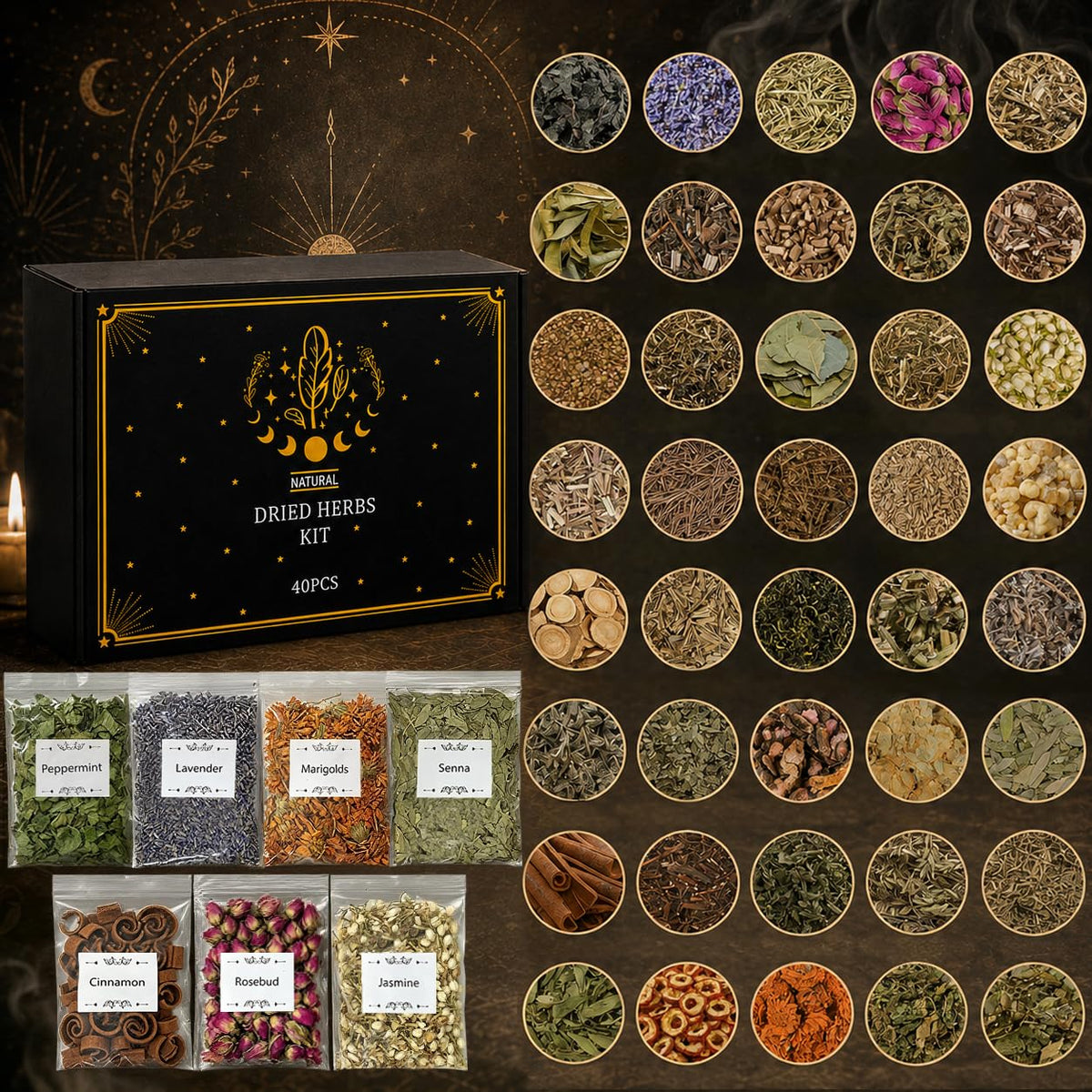DreamdaMoonnly Witchcraft Herbs Kit, Dried Herbs and Flowers for Witch Beginners, 40 Pack – product photo (Dried Flowers