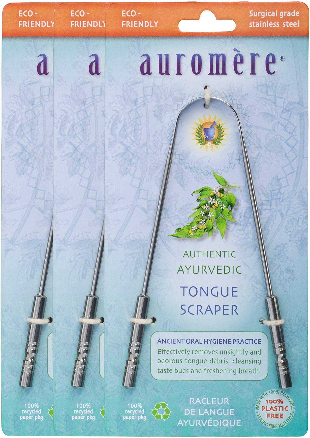 Auromere Stainless Steel Tongue Scraper, Cleaner for Bad Breath - 6 Pack – product photo (Tongue Cleaners)