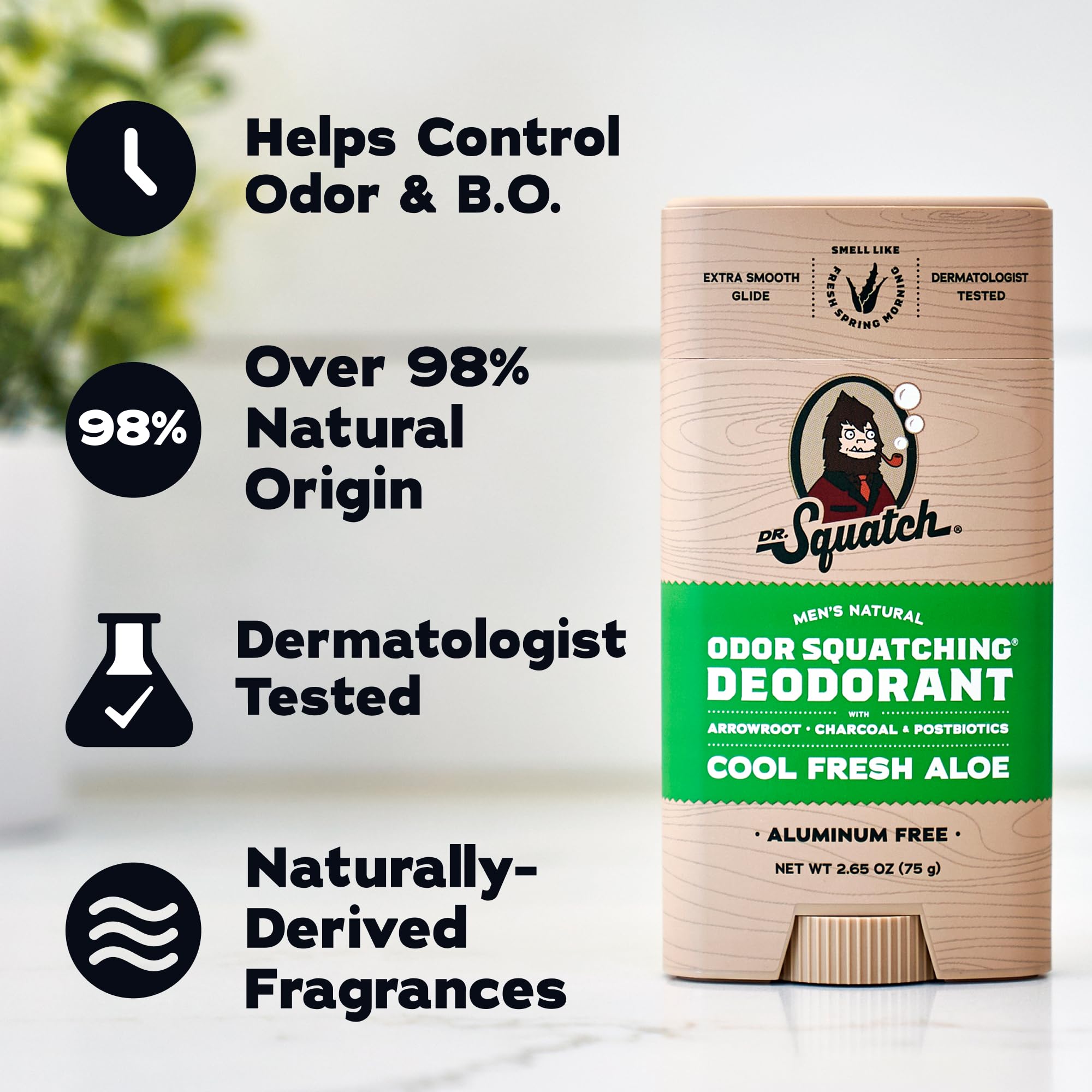Dr. Squatch natural deodorant for men, 2-pack, showing the sleek stick packaging and fresh, masculine scent design.