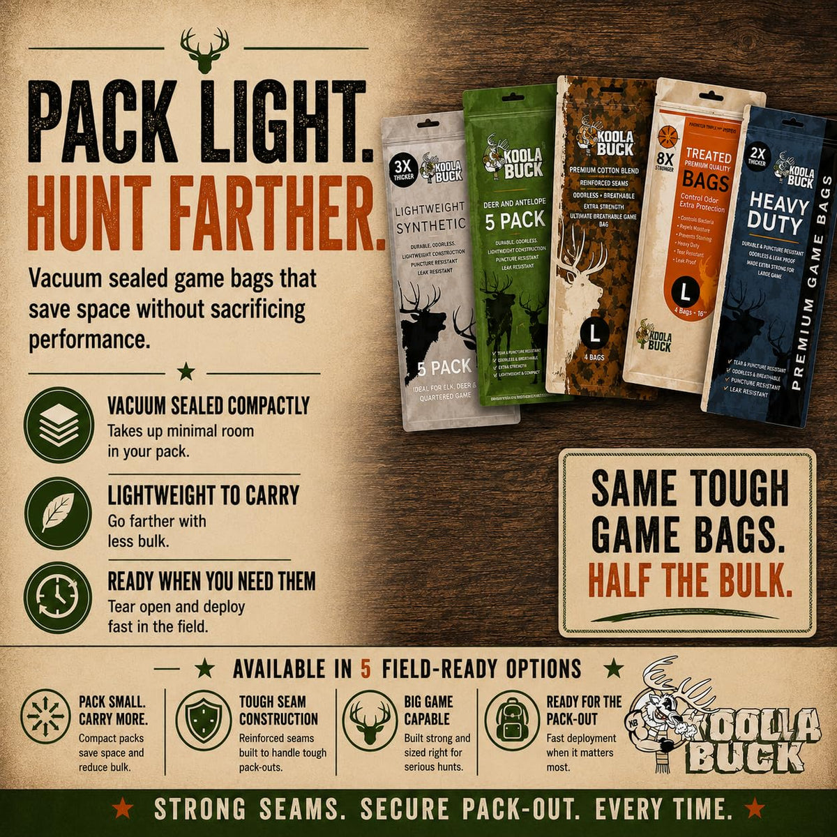 Koola Buck Premium Deer Game Bags | Heavy-Duty Full Body and Quarter Bags – full view