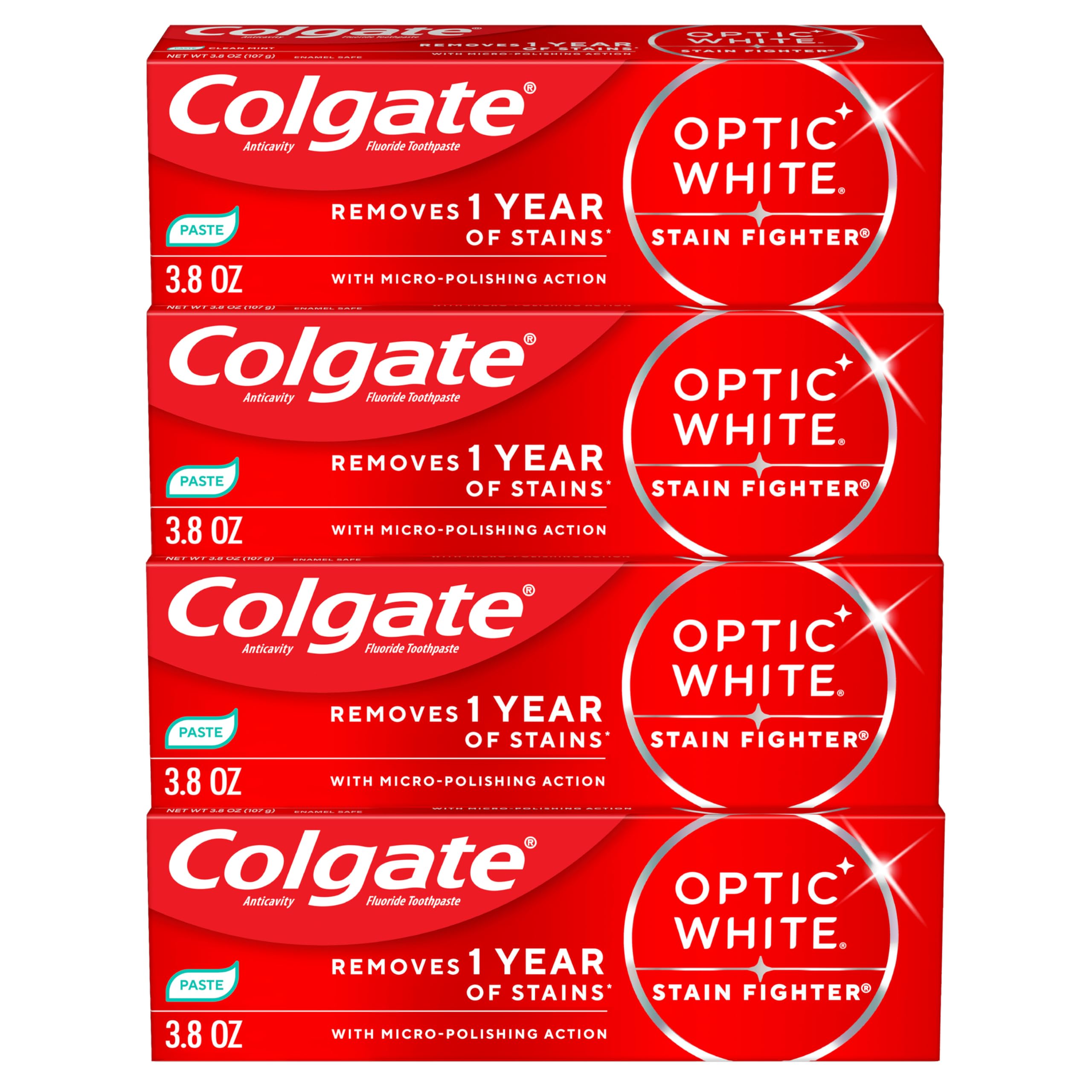 Colgate Optic White Stain Fighter Whitening Toothpaste, Mint, 4 - Product Imagery