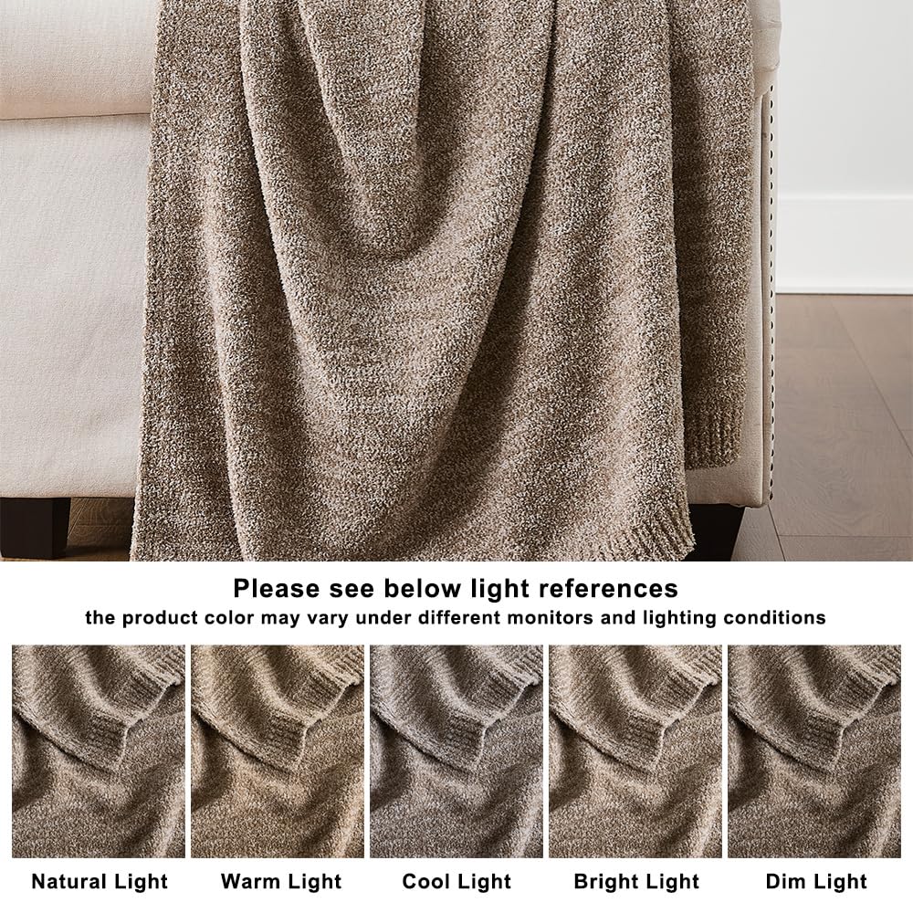 WDCOZY Taupe Melange Throw Blanket for Couch Bed Travel Camping, Reversible Super Soft Plush Knitted Blanket, Lightweigh
