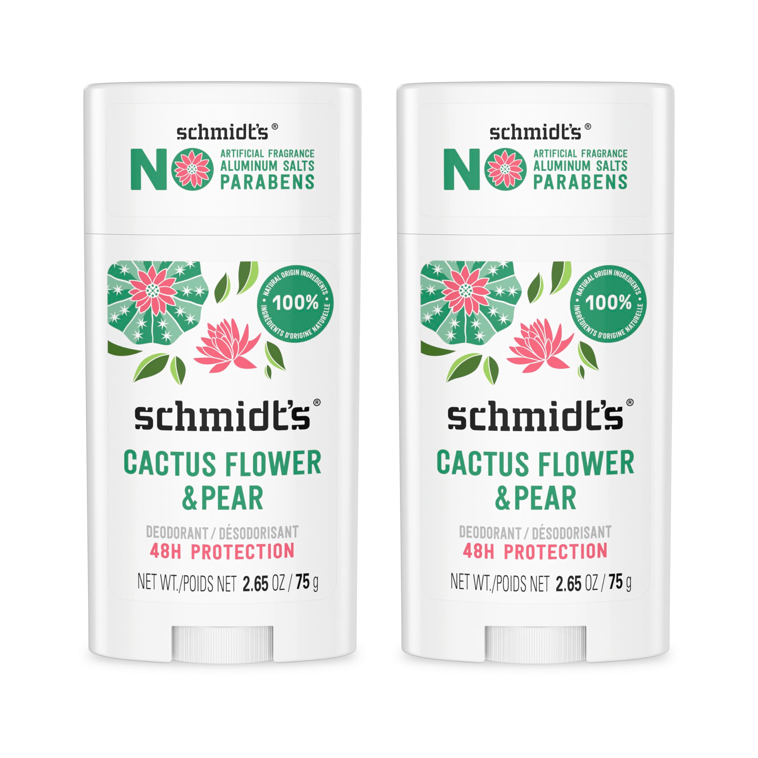 Schmidt's Aluminum-Free Vegan Deodorant Cactus Flower & Pear 2.65 oz 2 ct