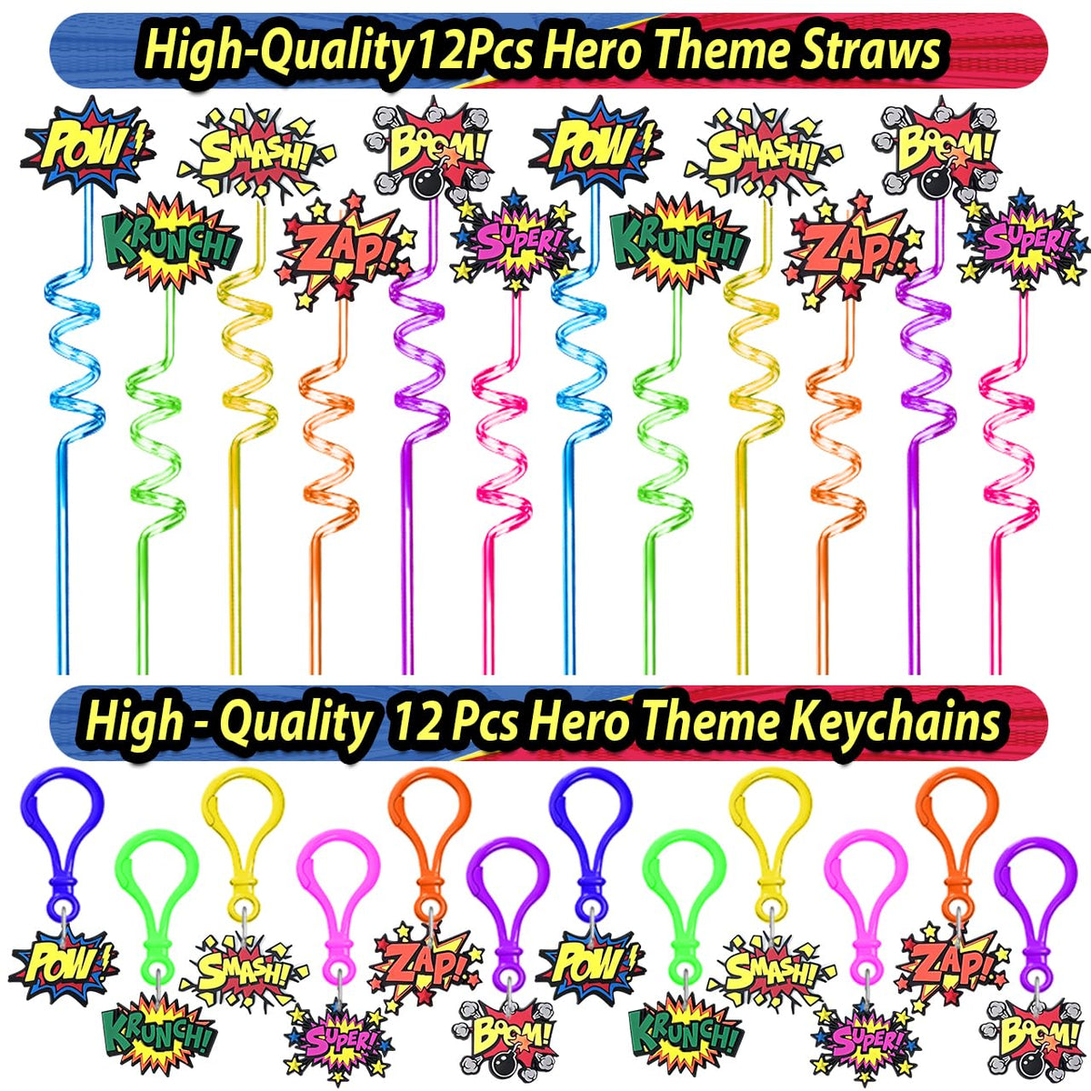 Fumogym 220PCS Hero Party Favors Kit – Birthday Supplies Includes Goodies Bags, Straws, Bubble Wands, Notebook & More – 