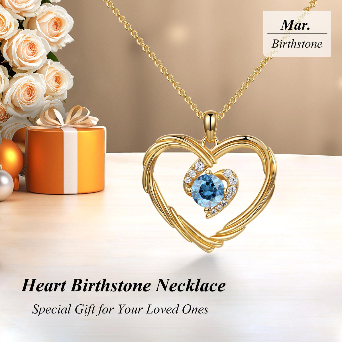 G&GEMSJEW Gold Heart Birthstone Necklaces for Women 925 Sterling Silver – packaging and label