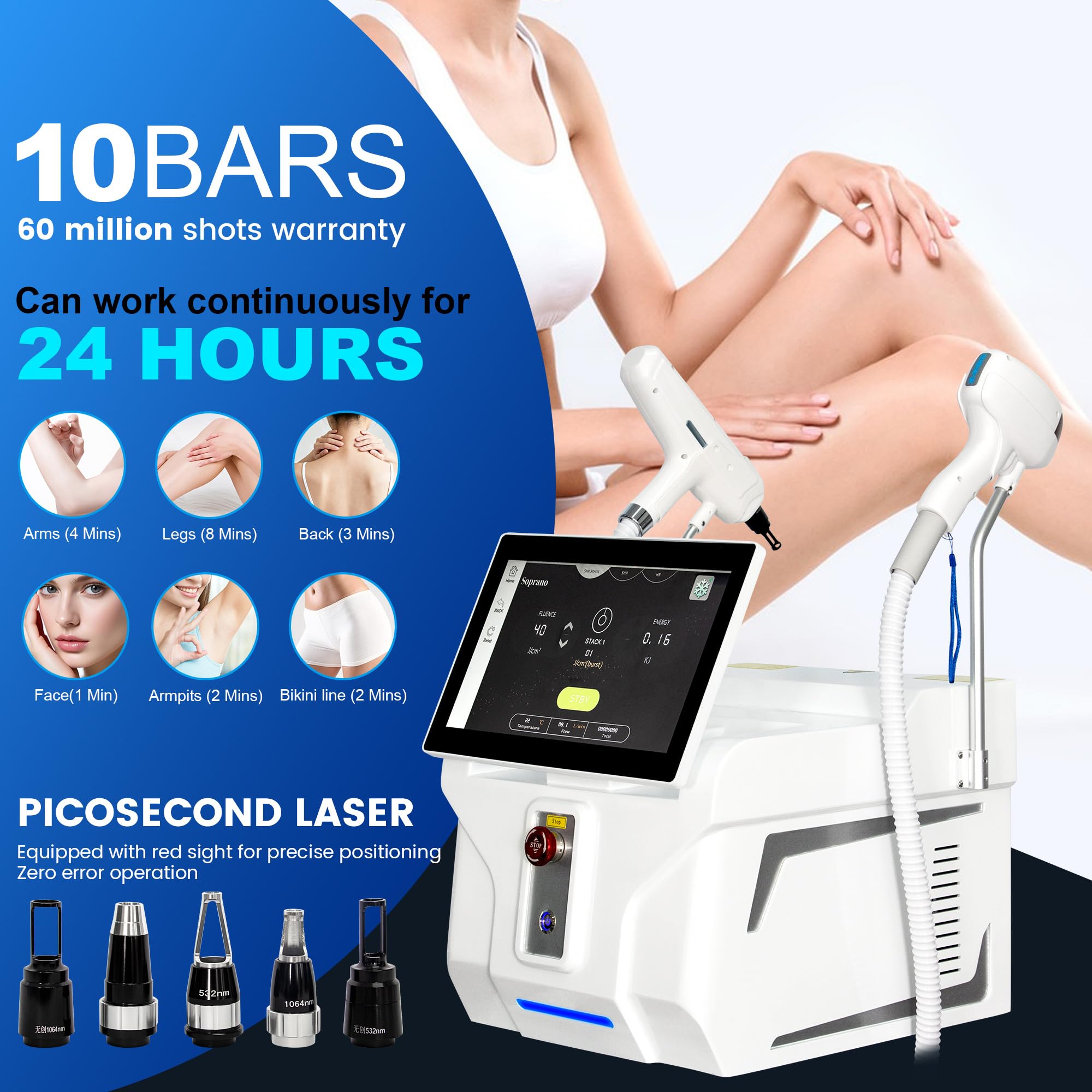 10 Bars 2 in 1 Multi 808nm Hair removal Machine with FAC Technology