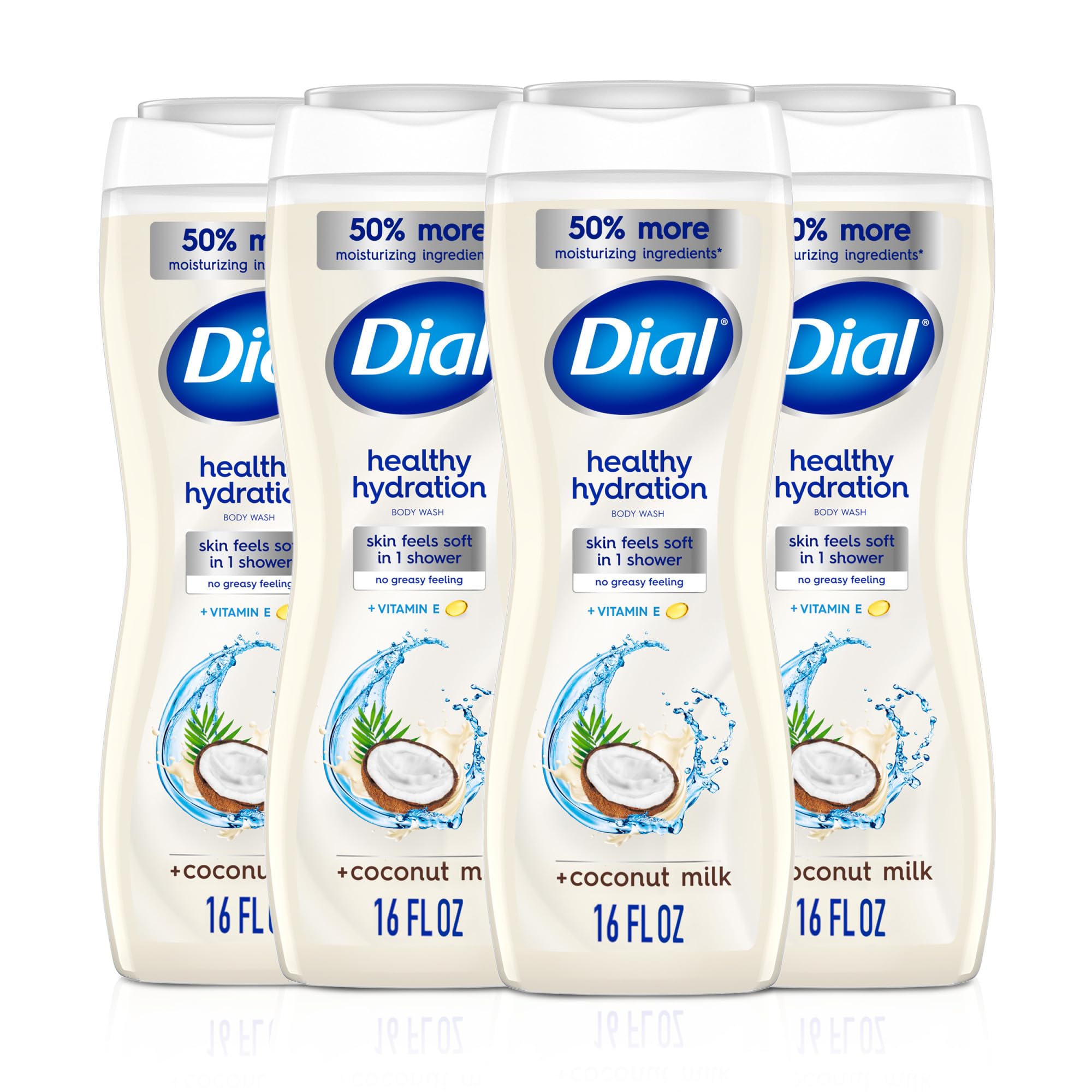 Dial Healthy Hydration Body Wash, Coconut Milk, Vitamin E, 16 fl oz, 4-Pack