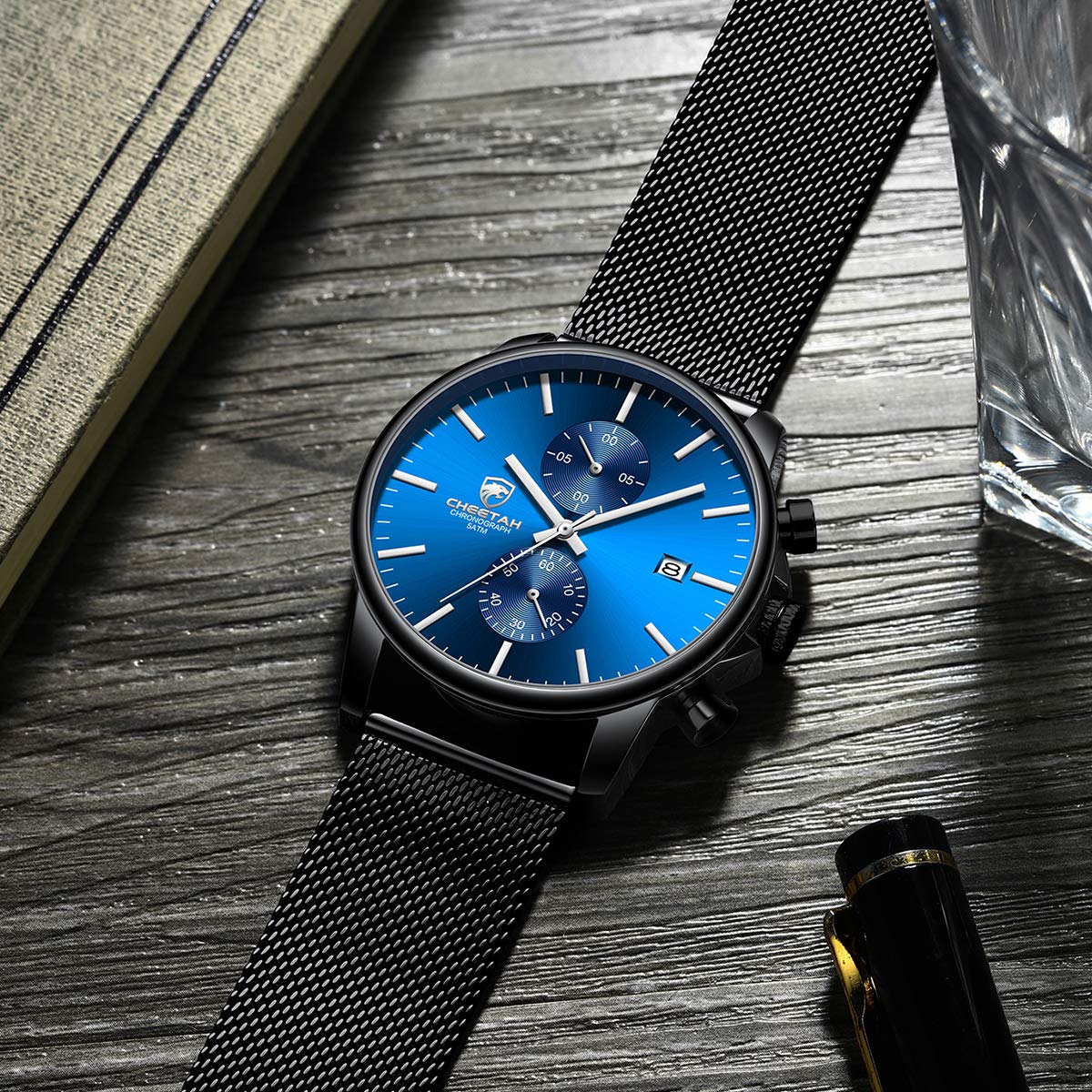 GOLDEN HOUR Mens Watch Fashion Sleek Minimalist Quartz Analog Mesh Stainless Steel Waterproof Chronograph Watches for Me