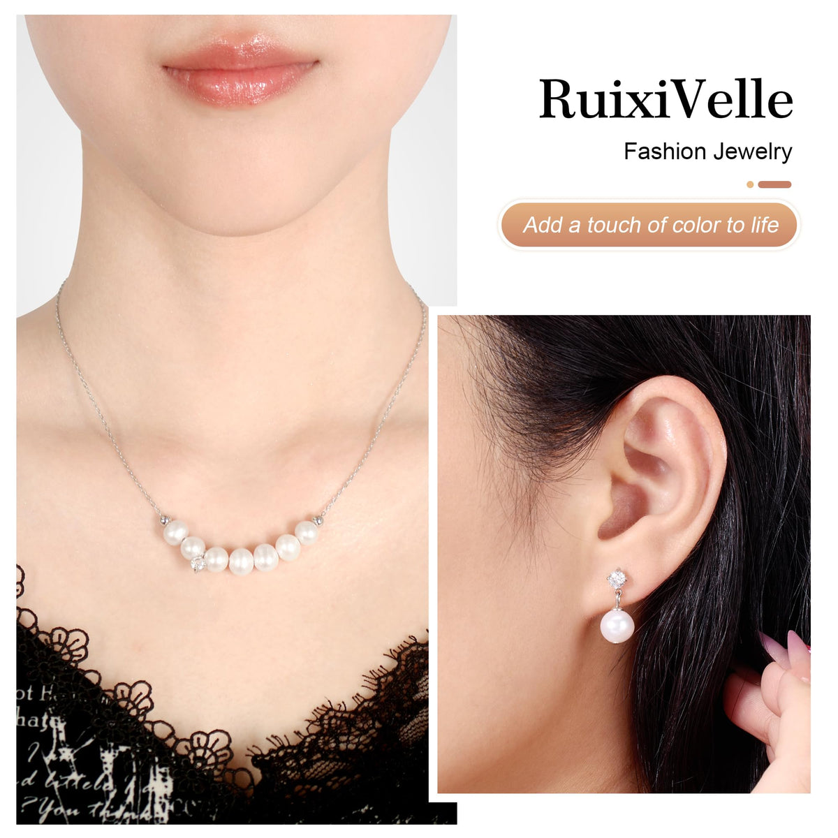 RuixiVelle Gold jewelry sets for women Freshwater Pearl Necklace Earrings Set for Wedding Brides, Bridesmaids, Birthday 