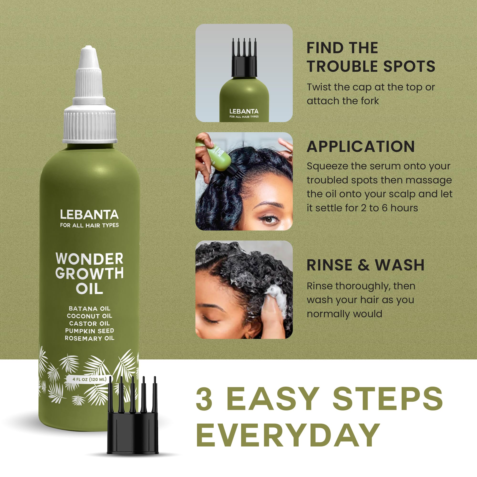 Lebanta Batana Oil For Hair - 100% Pure, Raw & Natural Blend With Organic Castor, Pumpkin Seed, Coconut and Rosemary Oil - Thicker, Stronger Looking Hair For Men & Women Scalp - 4 FL OZ