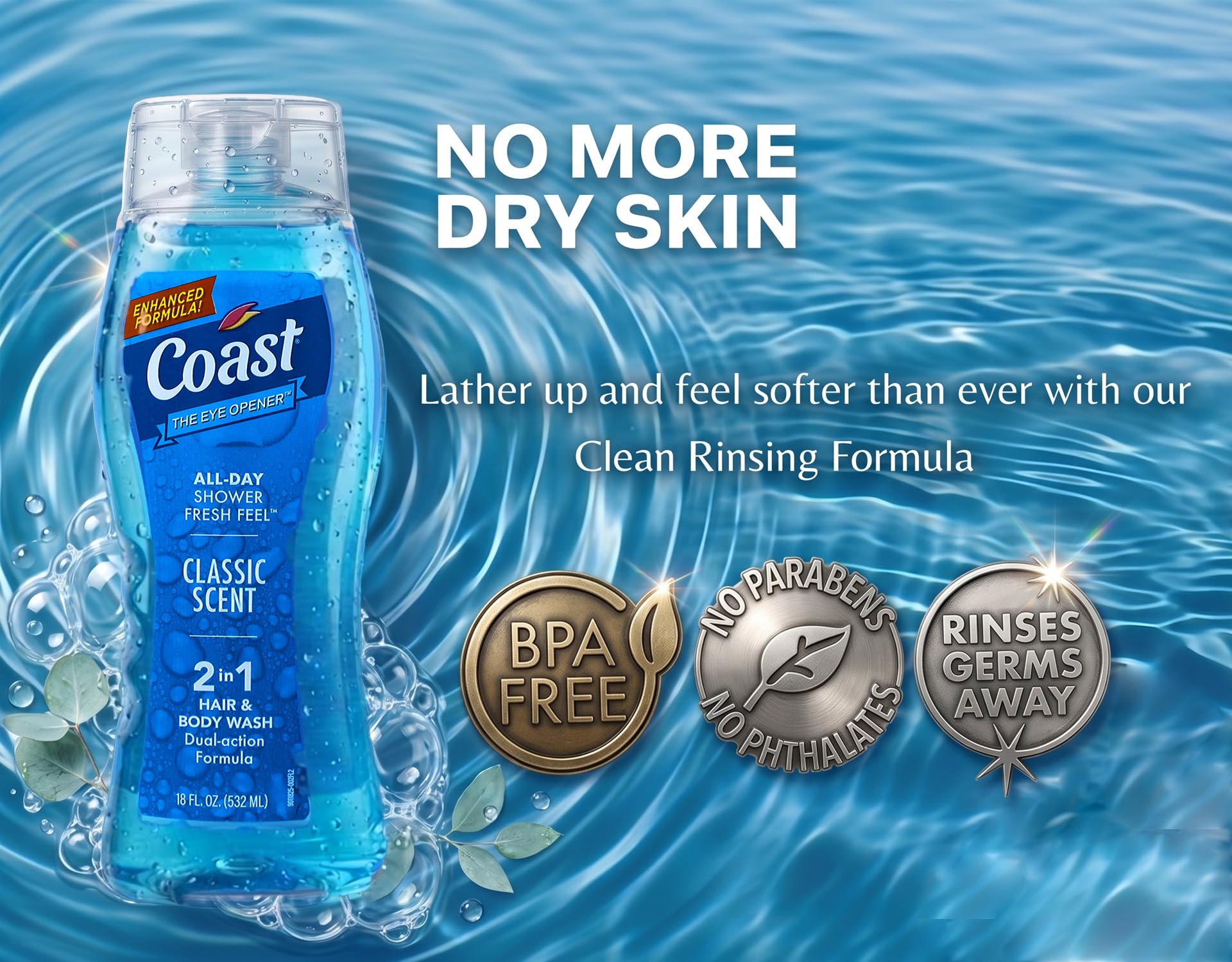 Coast 2 in 1 Hair & Body Wash Classic Scent 18 Oz. - (Pack of 6)