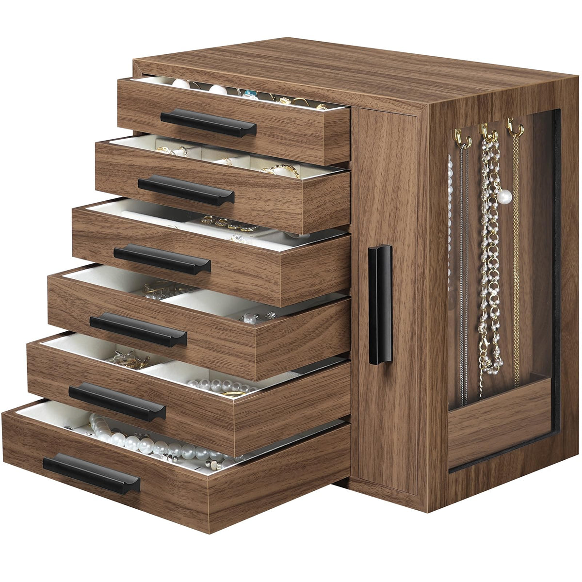 HOOBRO Wooden Jewelry Box for Women, Large Jewelry Organizer Box – Walnut Walnut Walnut Walnut Walnut Black Black, MDF, 