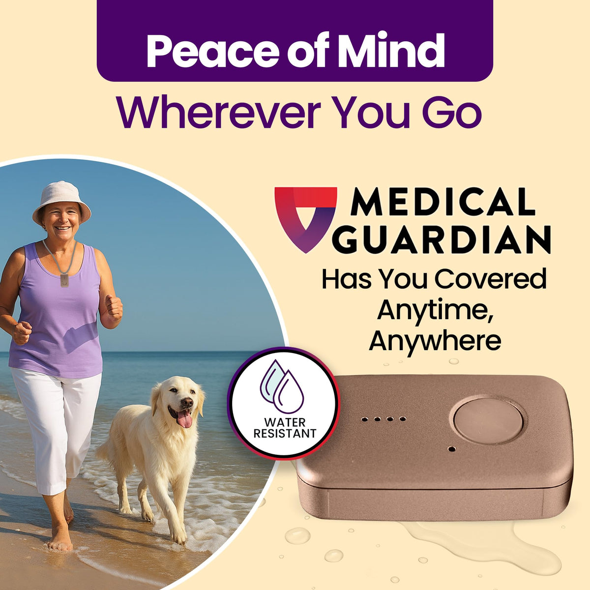 Medical Guardian MGMini Medical Alert Device for Seniors | Rose Gold – back view and specifications