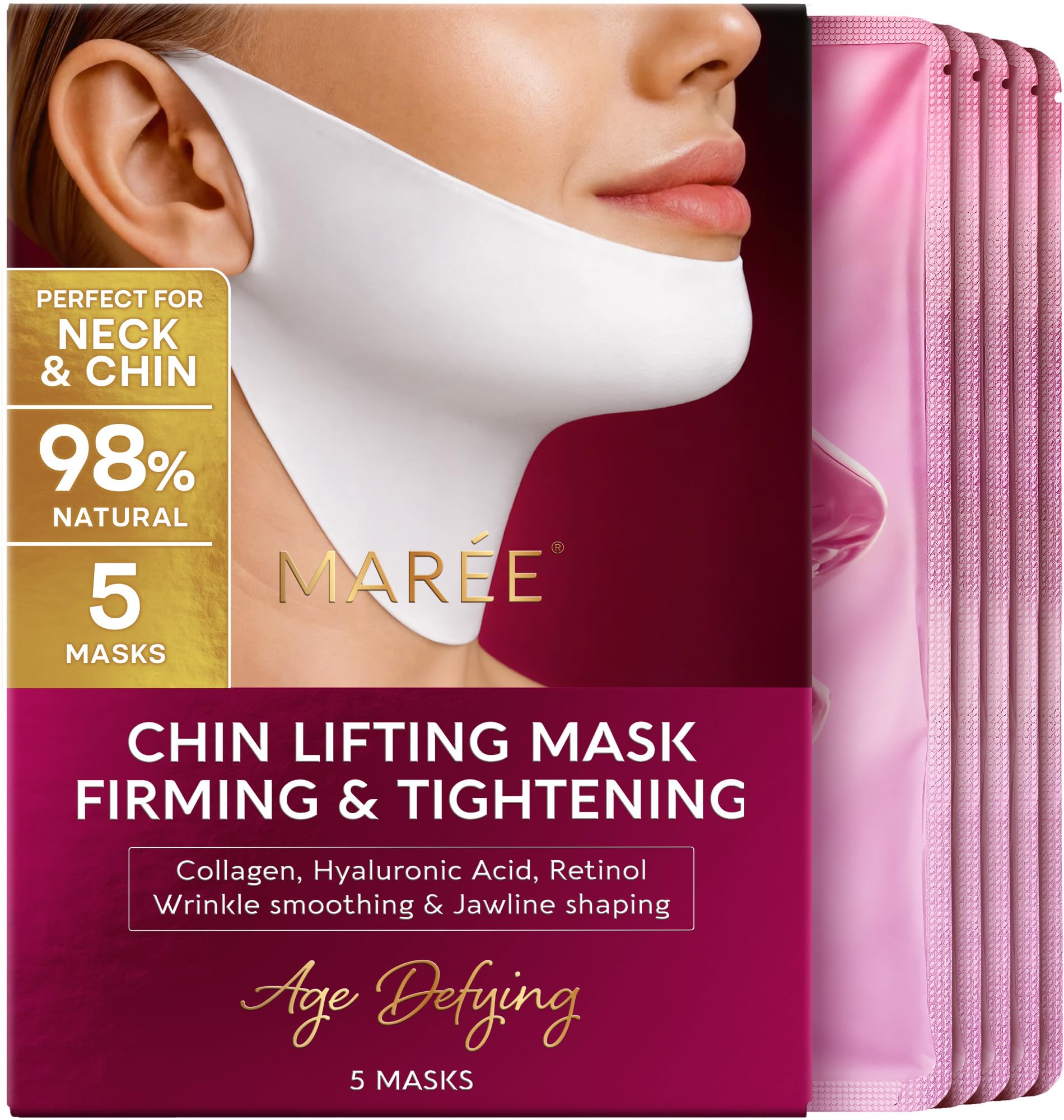 MAREE V Line Lifting Mask - Anti Aging Neck Lift Tape & Chin - Product Imagery