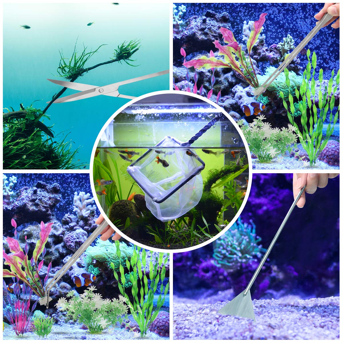Extra Long Aquarium Aquascaping Tools Kit 8 in 1, Liveek Stainless Steel Aquarium Plant Tools Long Fish Tank Aquascape T