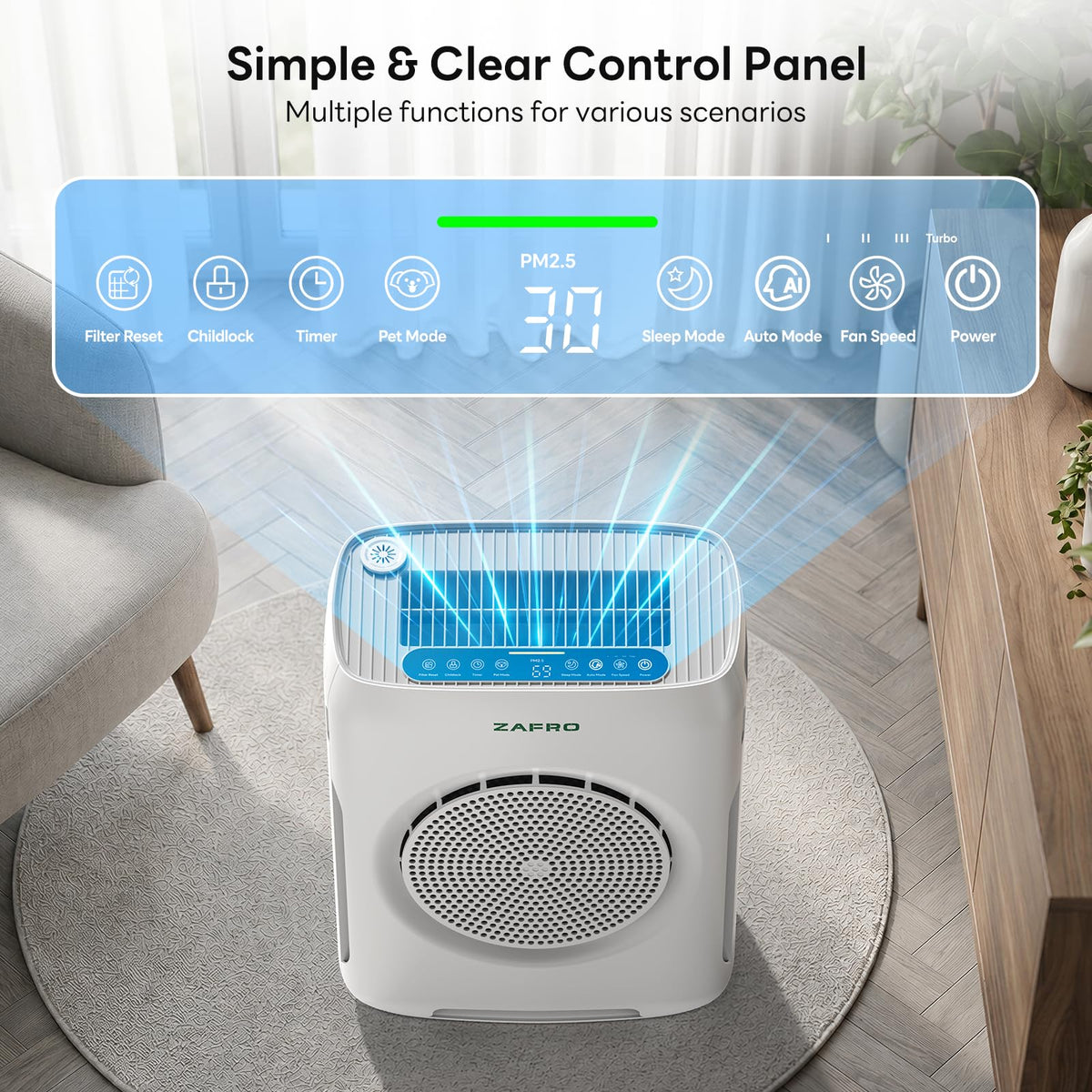 ZAFRO Air Purifiers for Home Large Room up to 3000 Ft Double - ZAFRO Official Imagery - 5