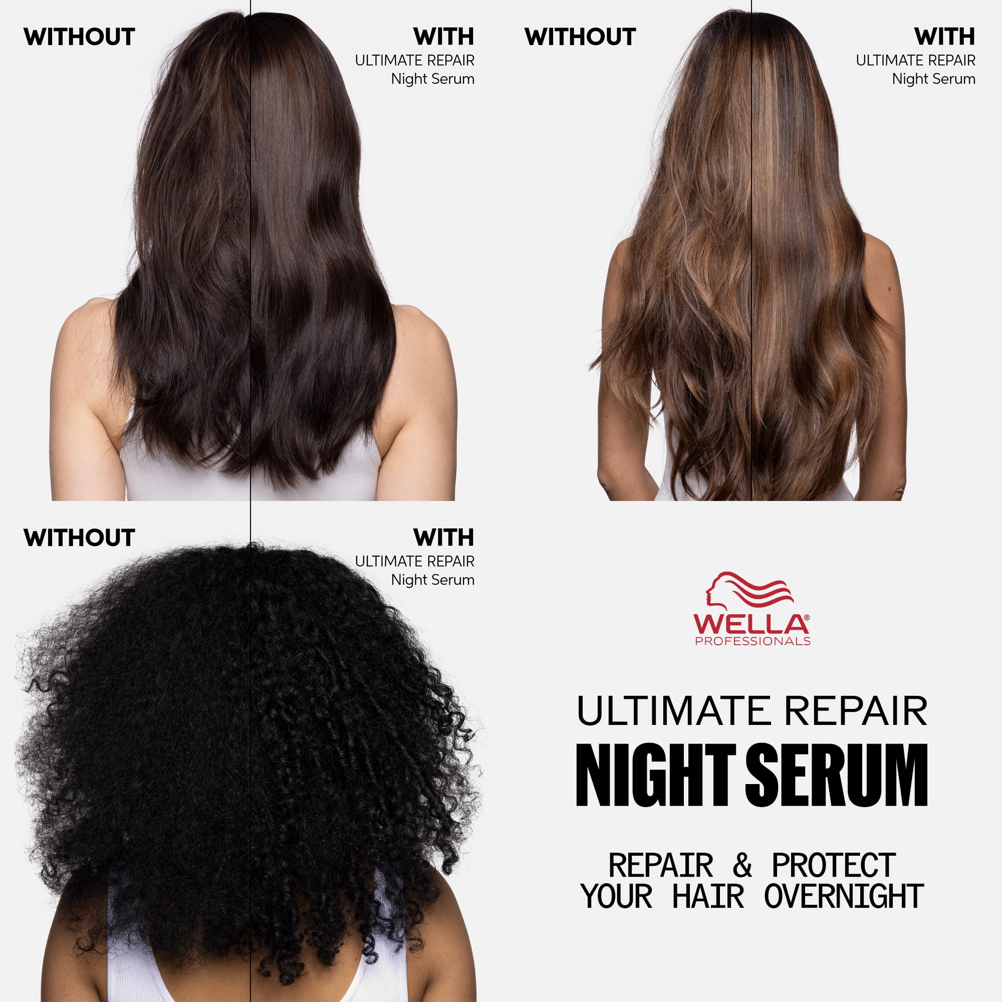 Wella Professionals Ultimate Repair Night Serum for hair, featuring a sleek bottle with a dropper for overnight treatment.