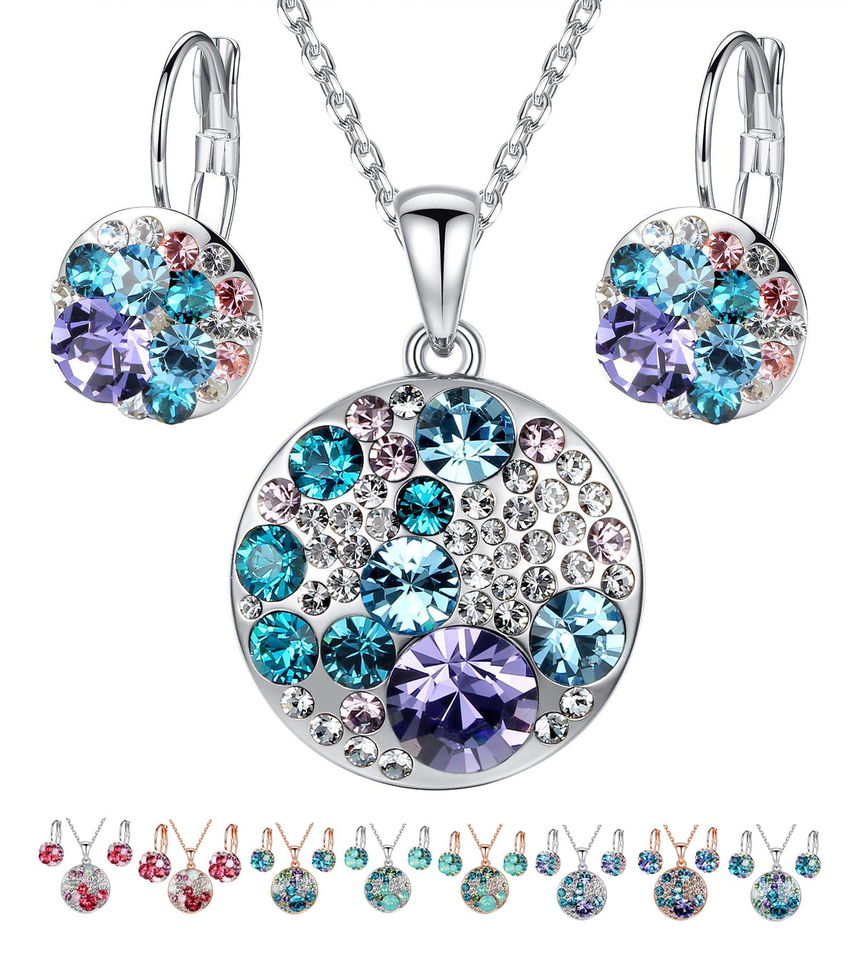 Leafael Ocean Bubble Women's Crystal Jewelry Set Costume Fashion Pendant Necklace Earring, Silver Tone or 18K Rose Gold 