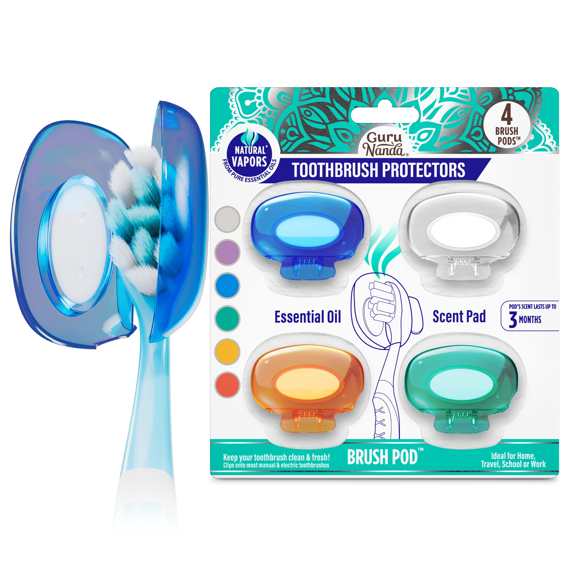 GuruNanda Brush Pods Manual & Electric Toothbrush Covers, 4 ct - Product Imagery