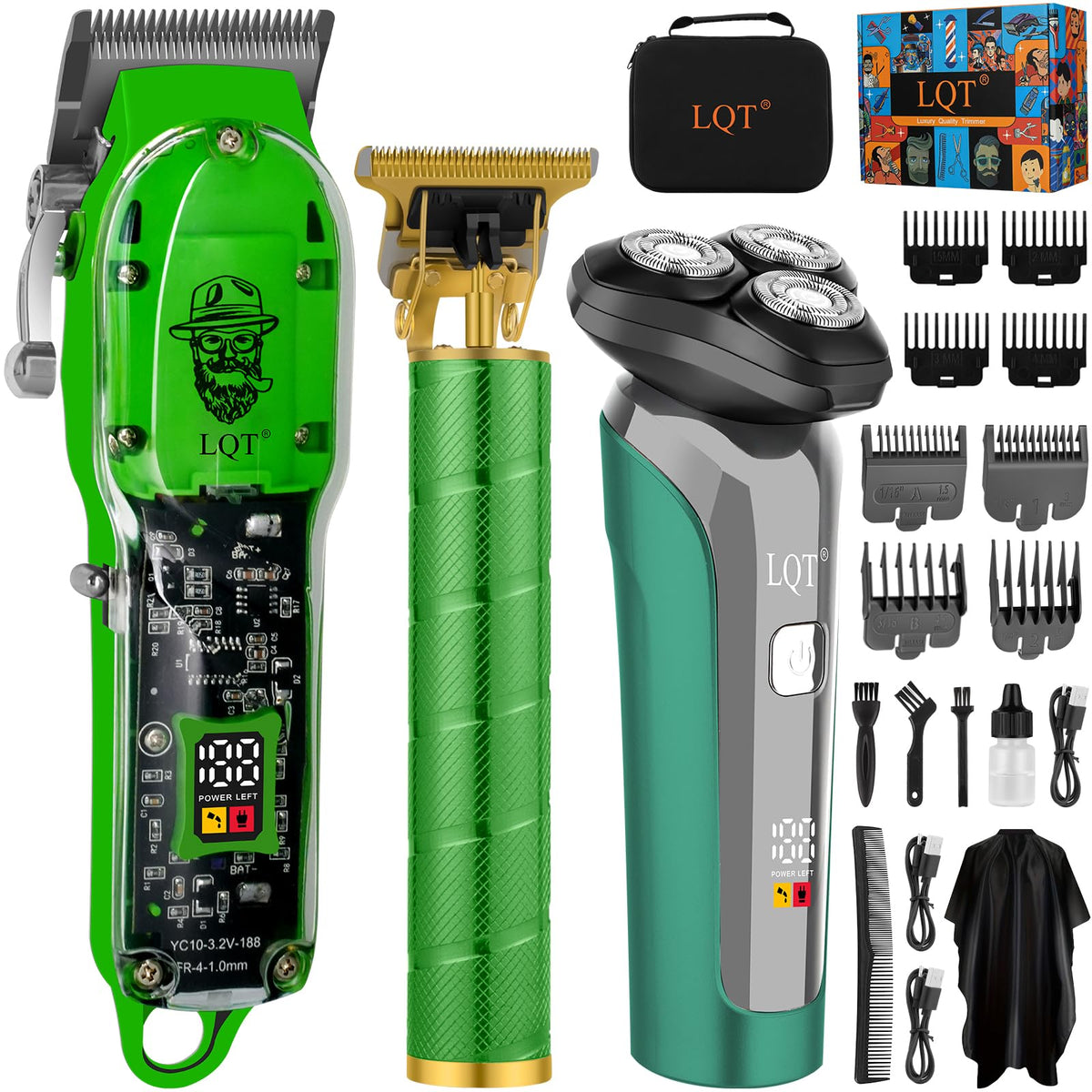 LQT Professional Hair Clippers for Men, Cordless Barber Clippers with Precision Trimmer and Dual Foil Shaver,LED Display